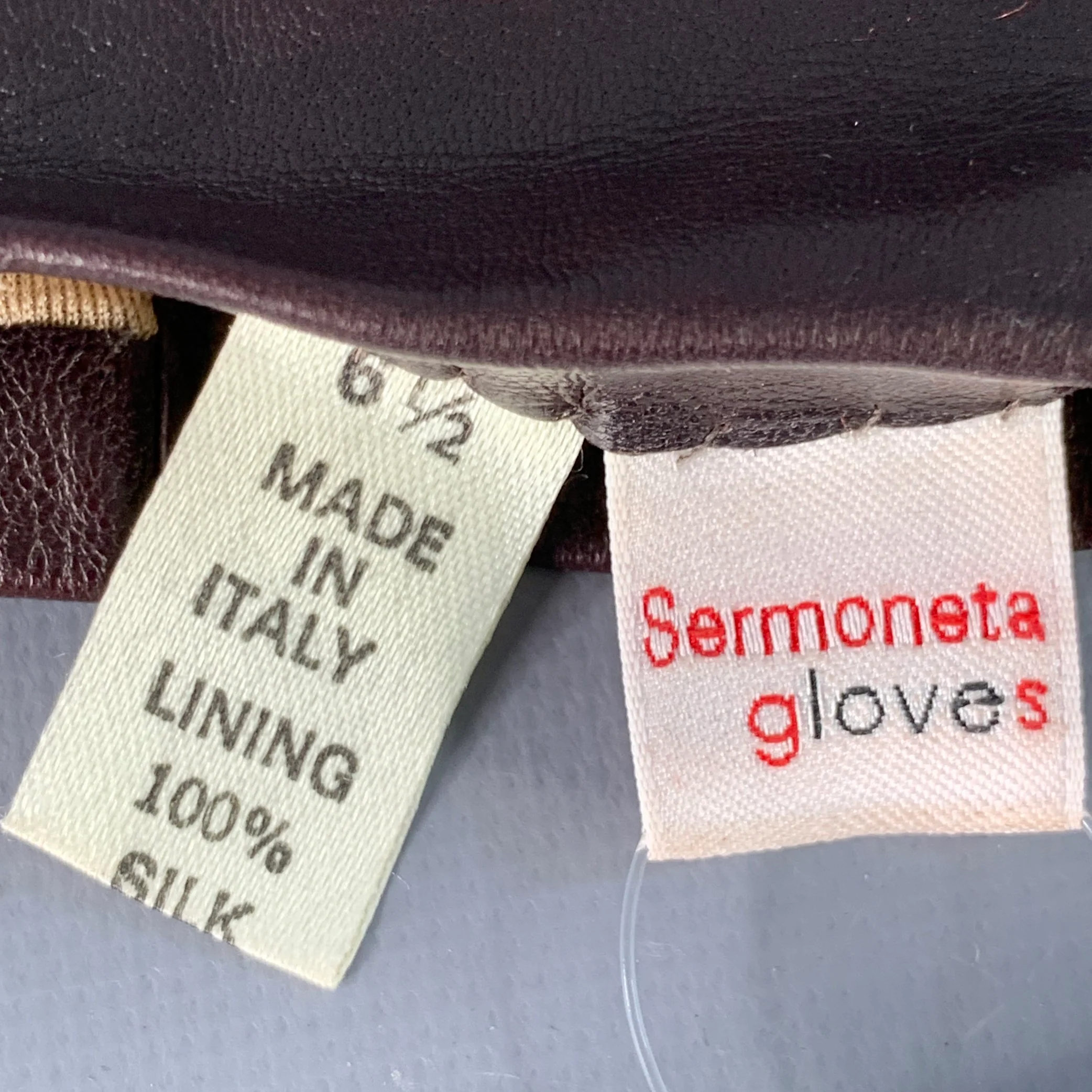 SERMONETA Size 6.5 Brown Leather Silk Lined Gloves - Image 3