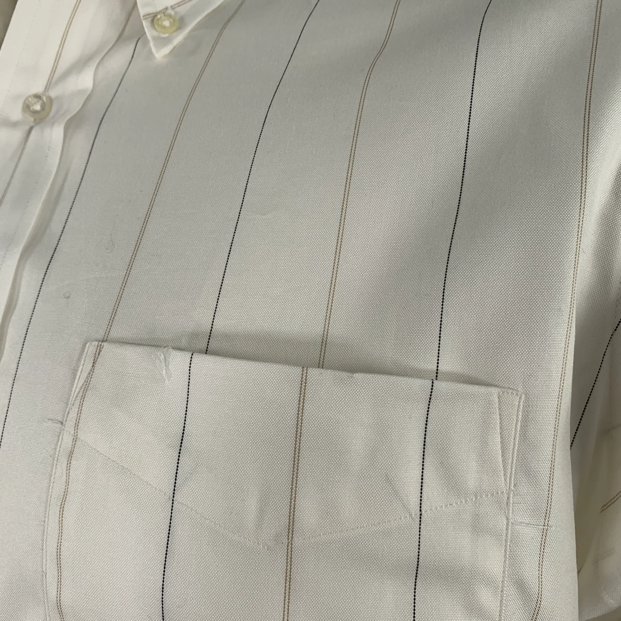 SERO Size 16.5 White Beige Stripe Cotton One Pocket Long Sleeve Shirt - Image 5