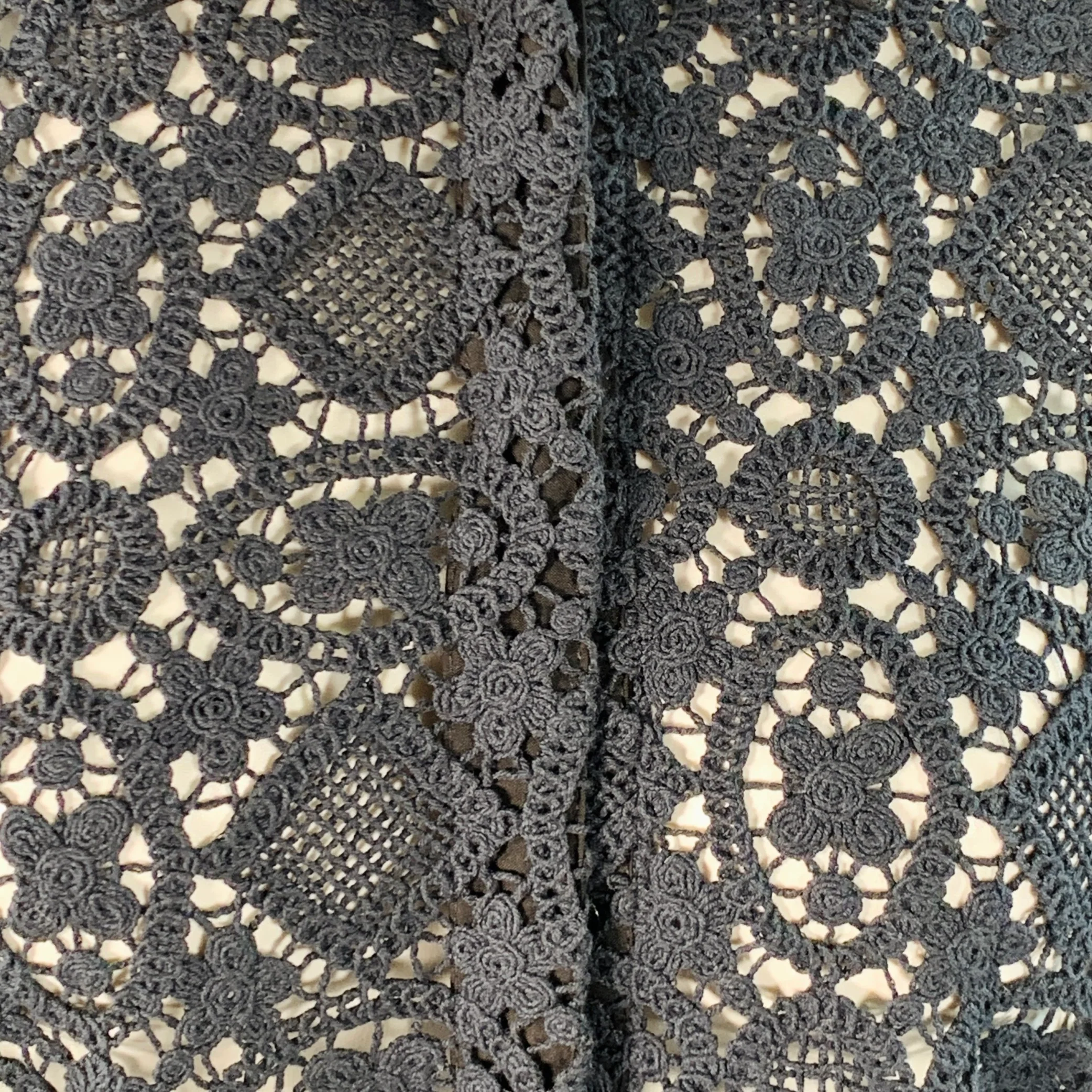 SEZANE Size 4 Black Cotton Blend Lace Spread Collar Hidden Buttons Shirt - Image 2