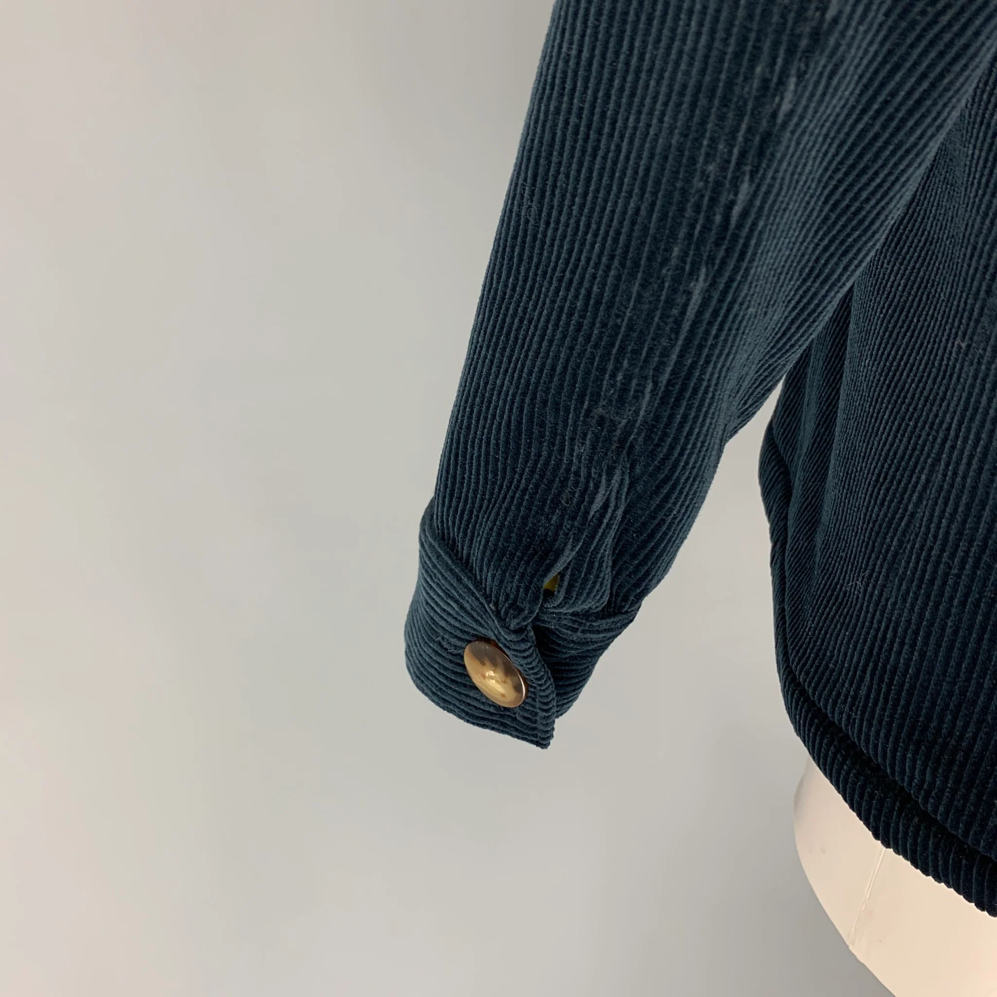 SEZANE Size S Navy Cream Cotton Textured Faux Shearling Jacket - Image 4
