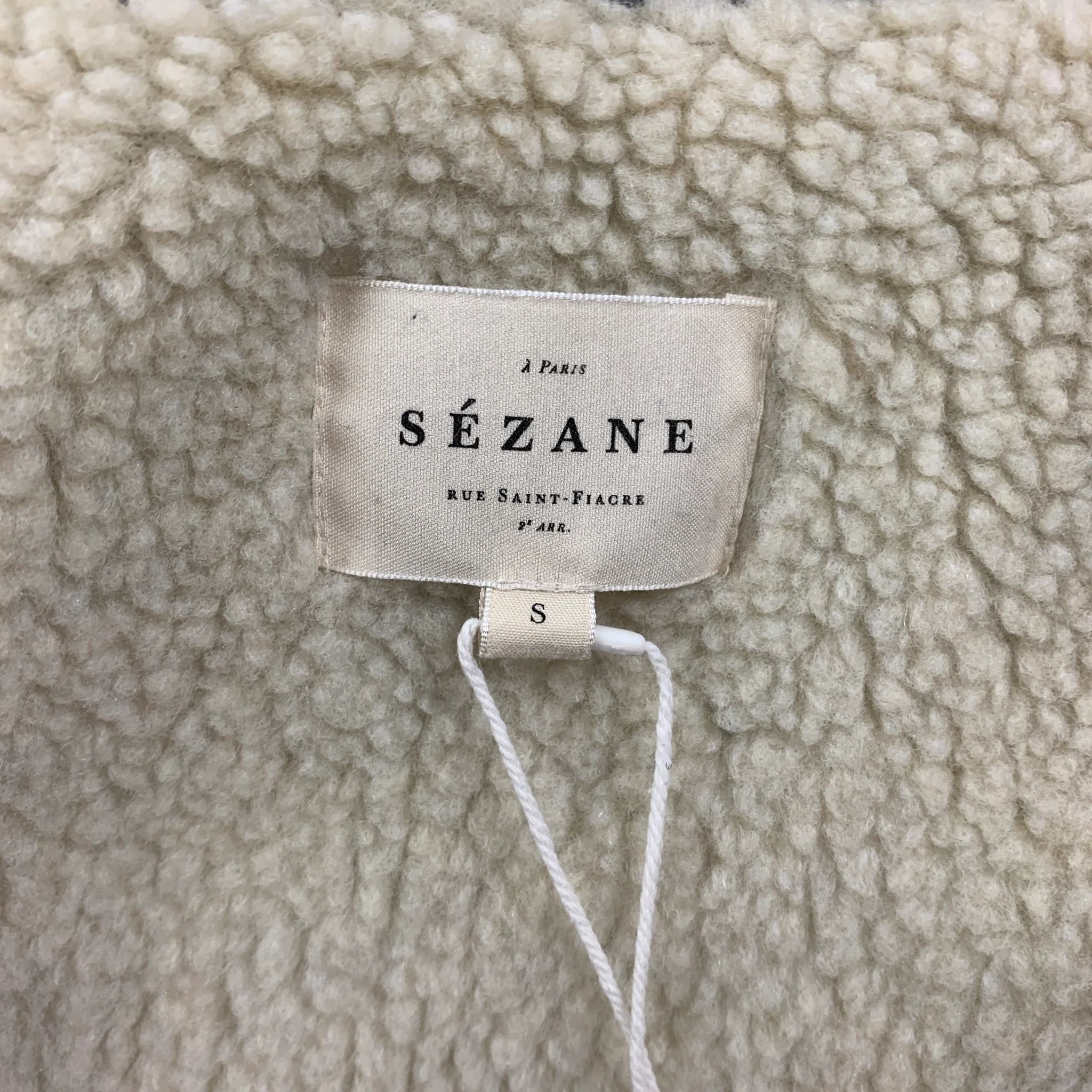 SEZANE Size S Navy Cream Cotton Textured Faux Shearling Jacket - Image 6