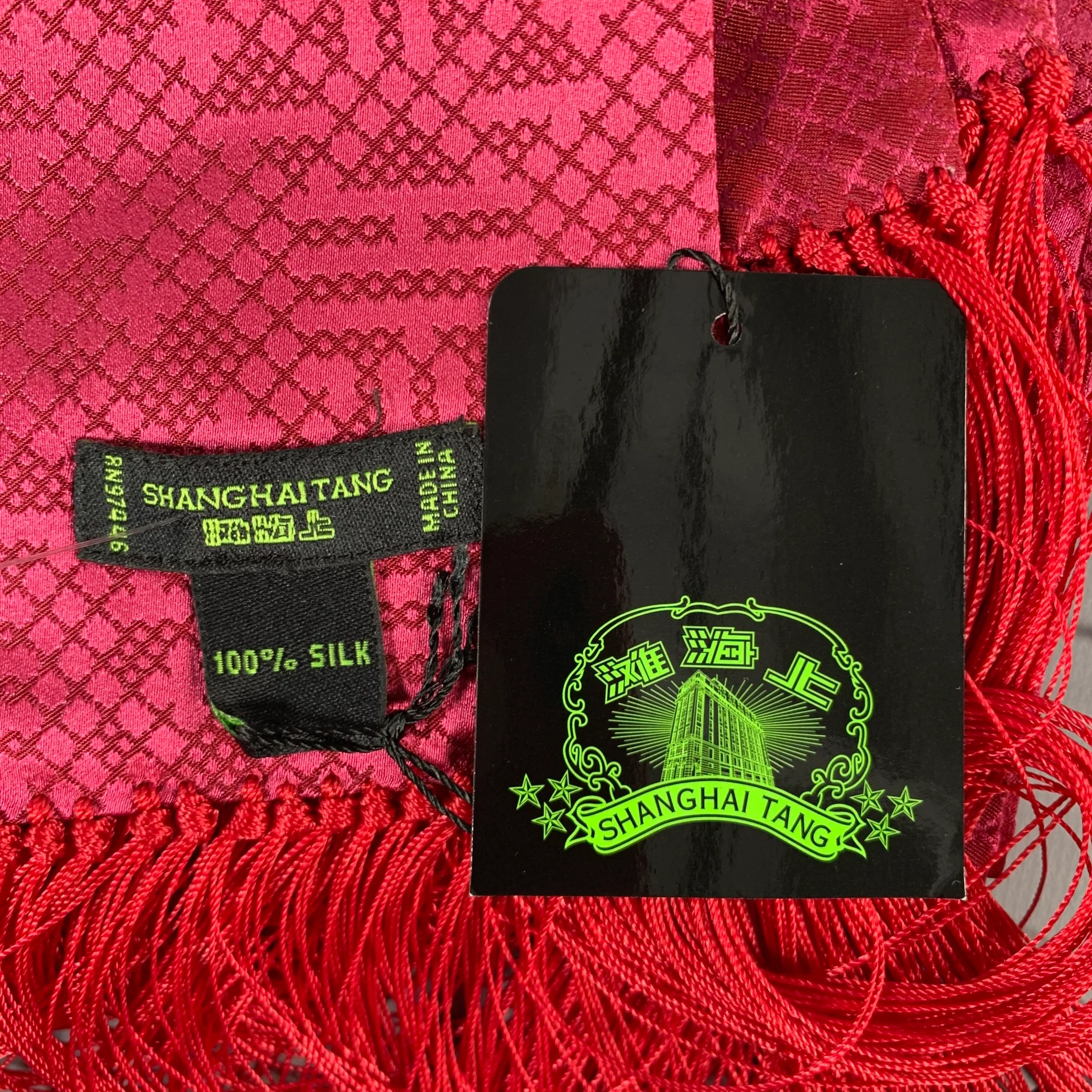 SHANGHAI TANG Pink Red Jacquard Silk Scarves - Image 5