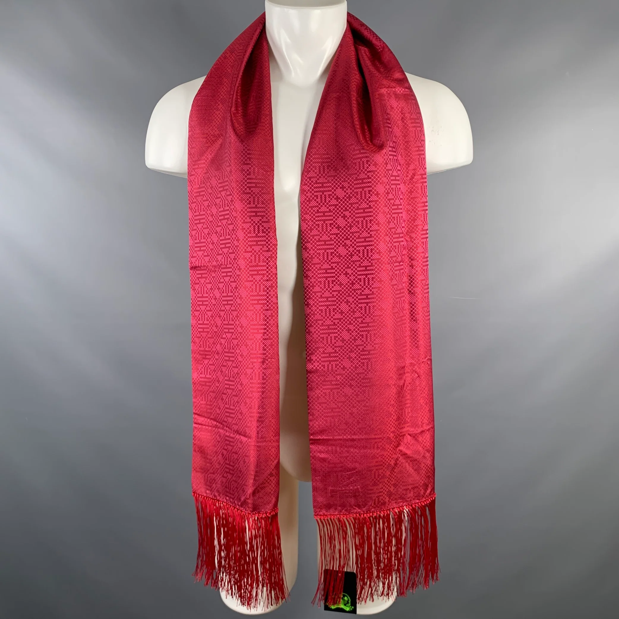 SHANGHAI TANG Pink Red Jacquard Silk Scarves - Image 6