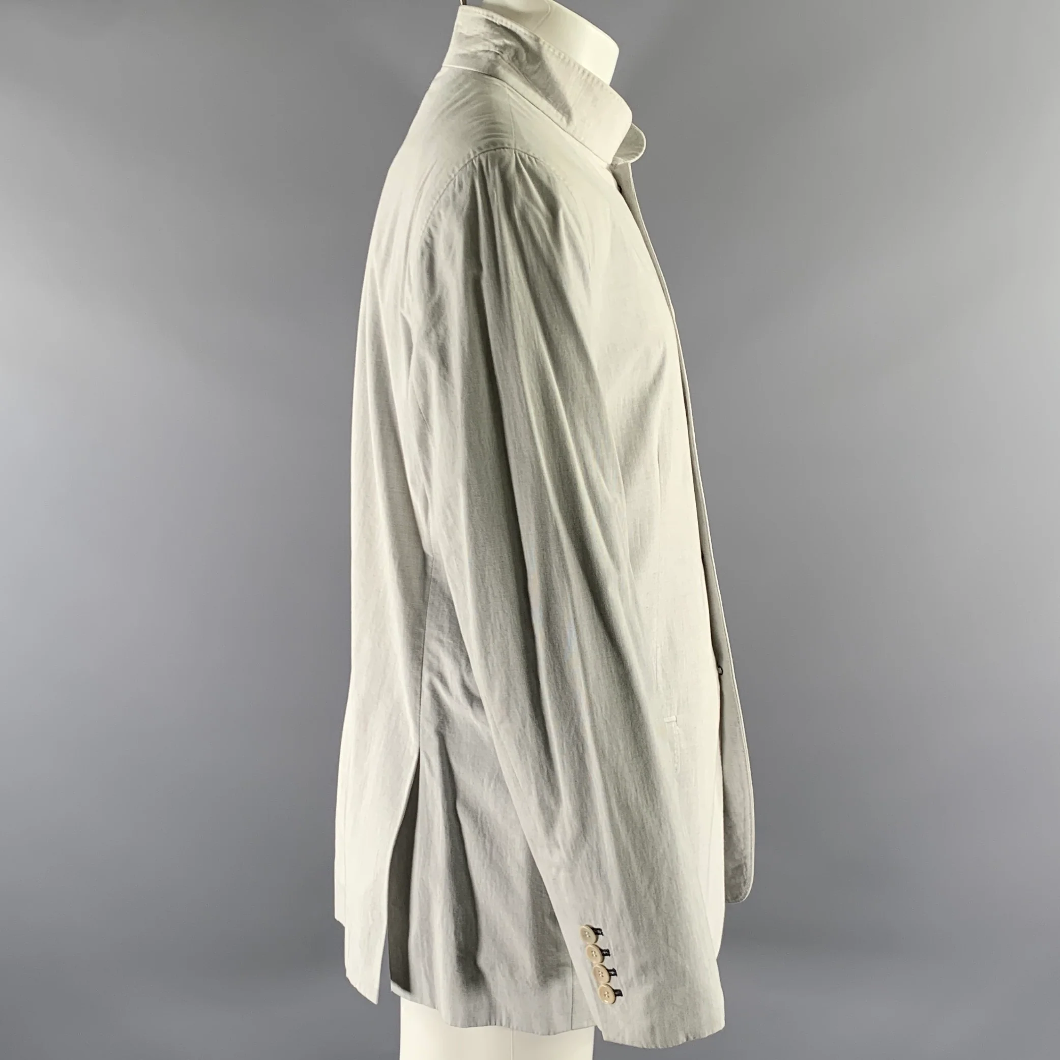 SHANGHAI TANG Size L Grey Cotton Nehru Collar Jacket - Image 3