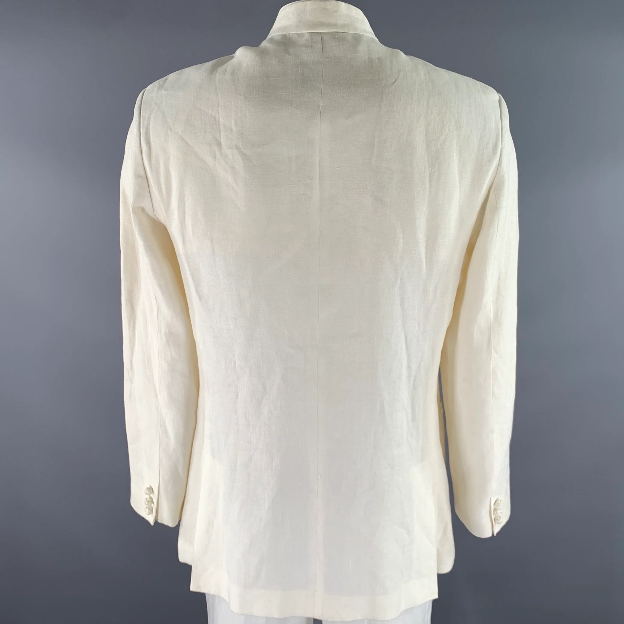 SHANGHAI TANG Size M White Linen Nehru Collar Jacket - Image 4
