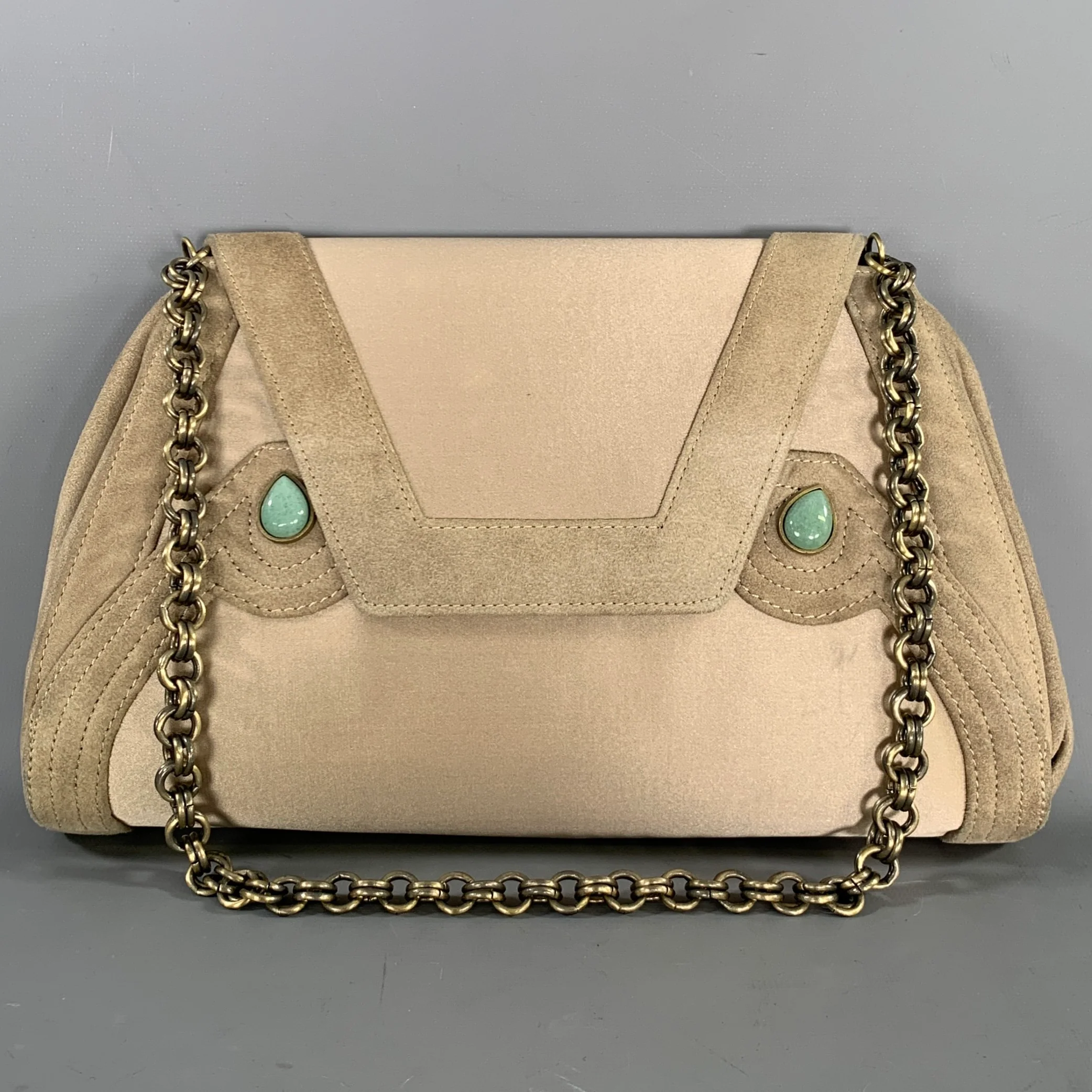 SHANGHAI TANG Tan Mint Suede Silk Nylon Handbag & Leather Goods