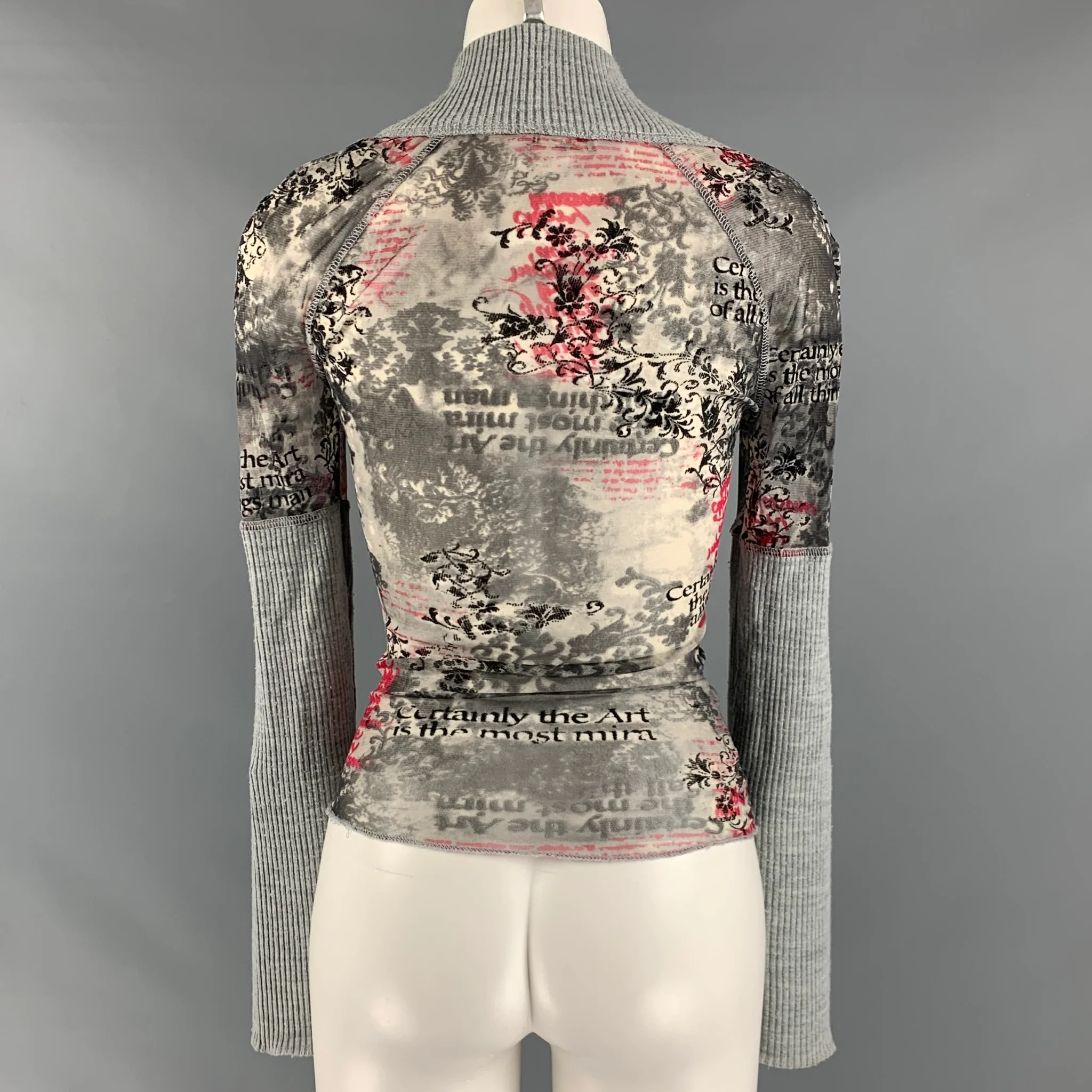 SHARAGANO Paris Size S Grey Multi-Color Polyamide Abstract Pullover - Image 3