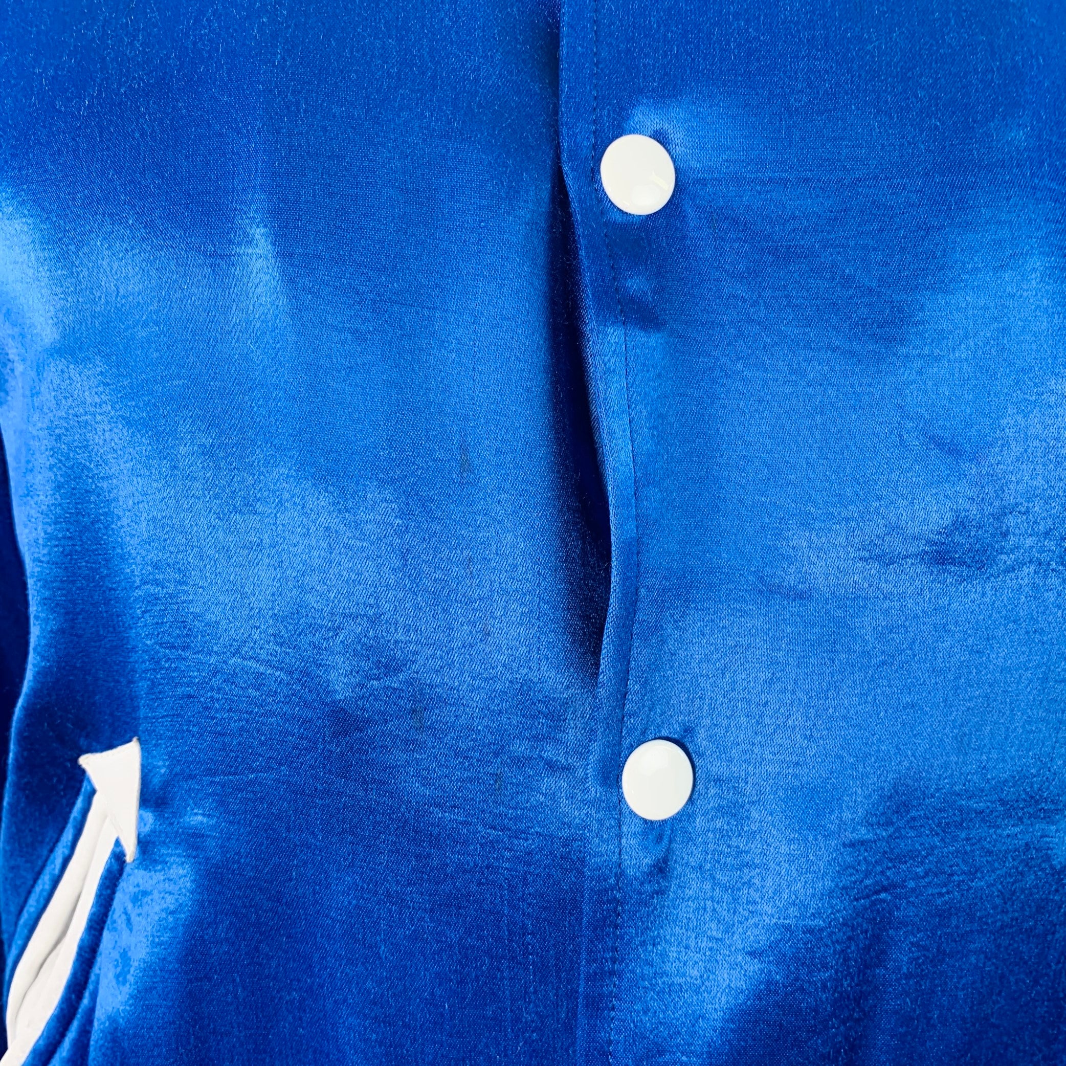 SHIPLEY and HALMOS Size L Blue White Contrast Trim Snaps Varsity Jacket - Image 5