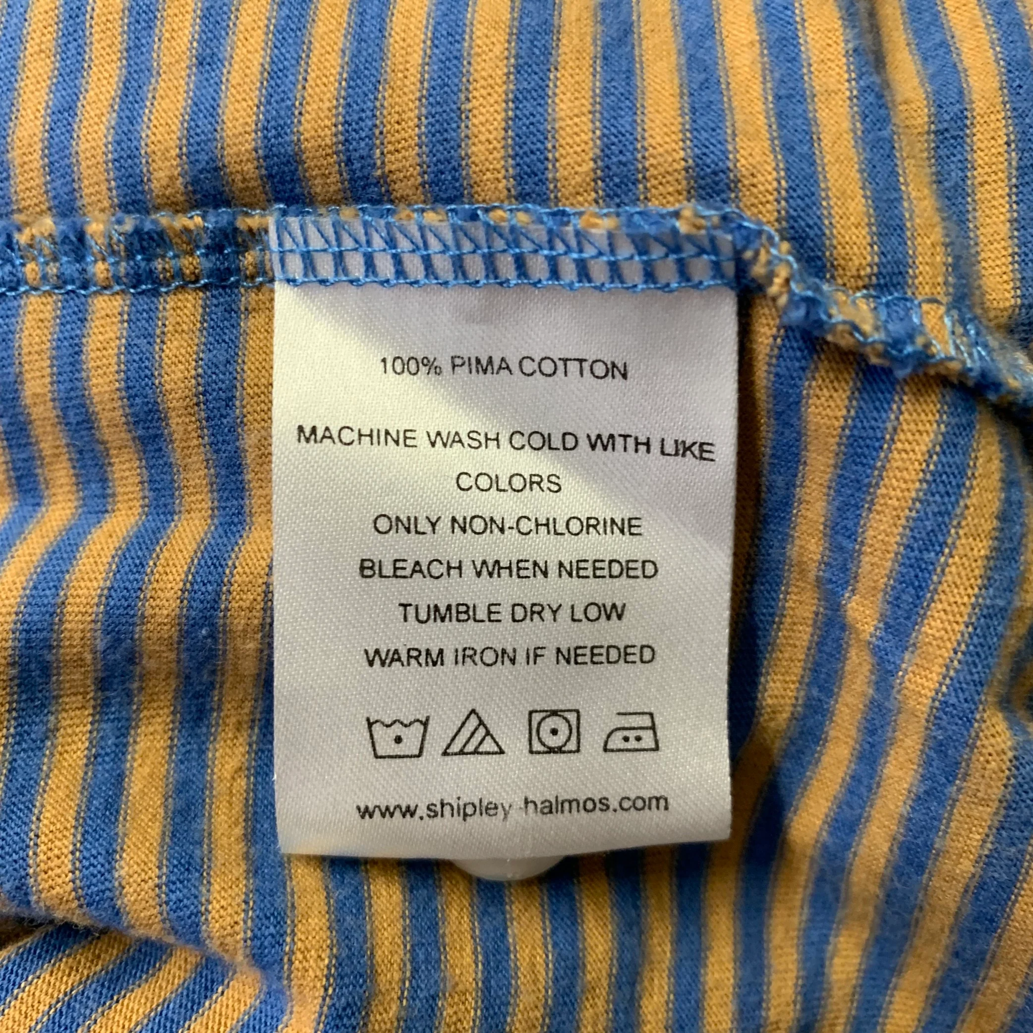 SHIPLEY and HALMOS Size XL Blue Orange White Stripe Cotton Ribbed Polo - Image 5