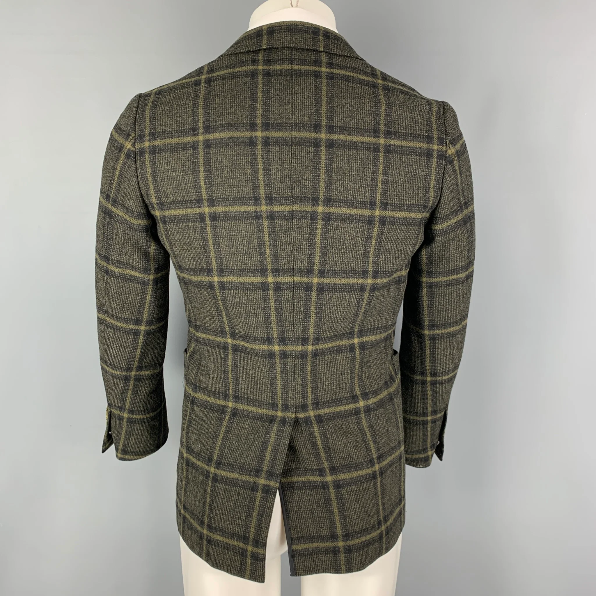 SHIPS Size S Black Olive Plaid Peak Lapel Sport Coat - Image 3