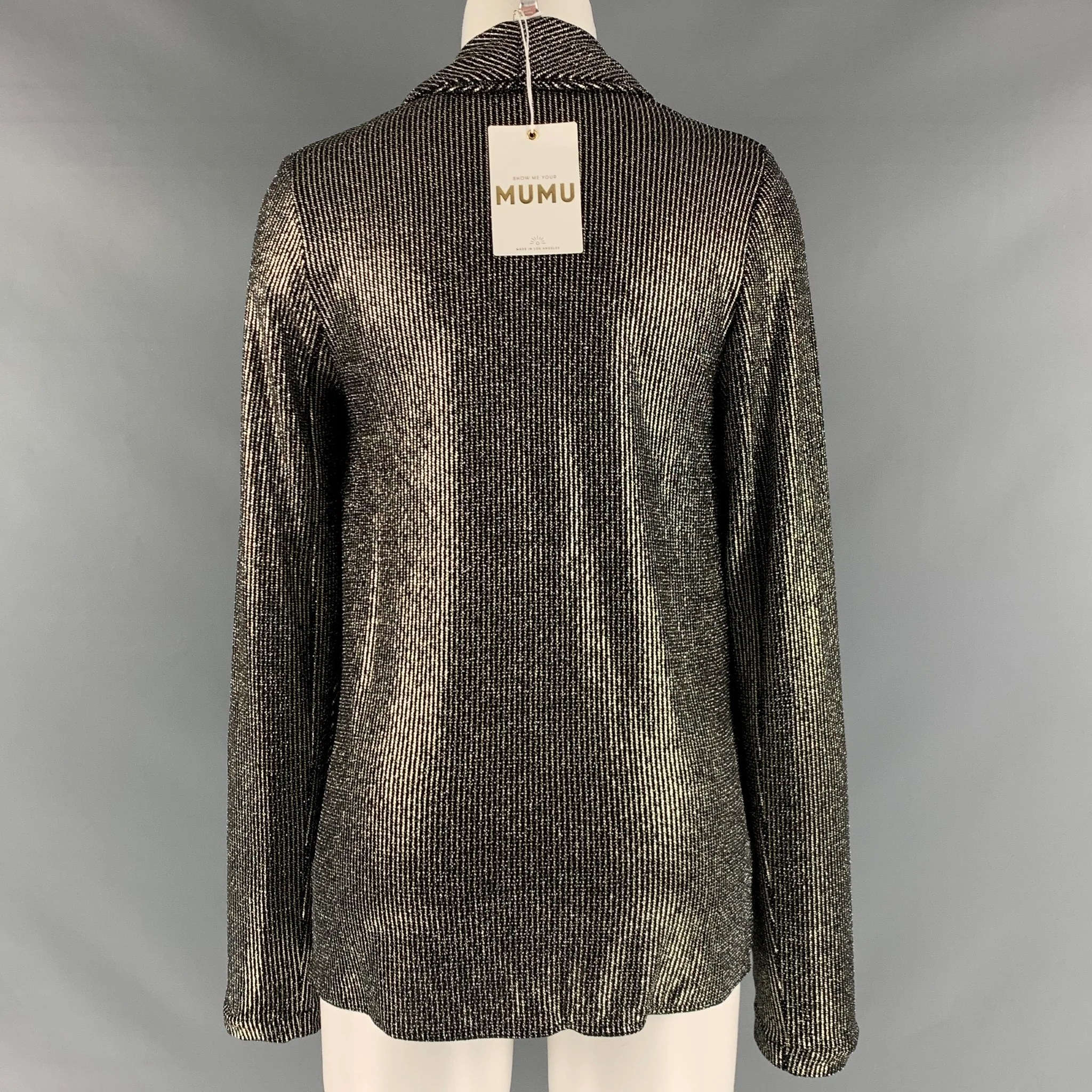 SHOW ME YOUR MUMU Size S Black Silver Nylon Metallic Stripe Cardigan - Image 4