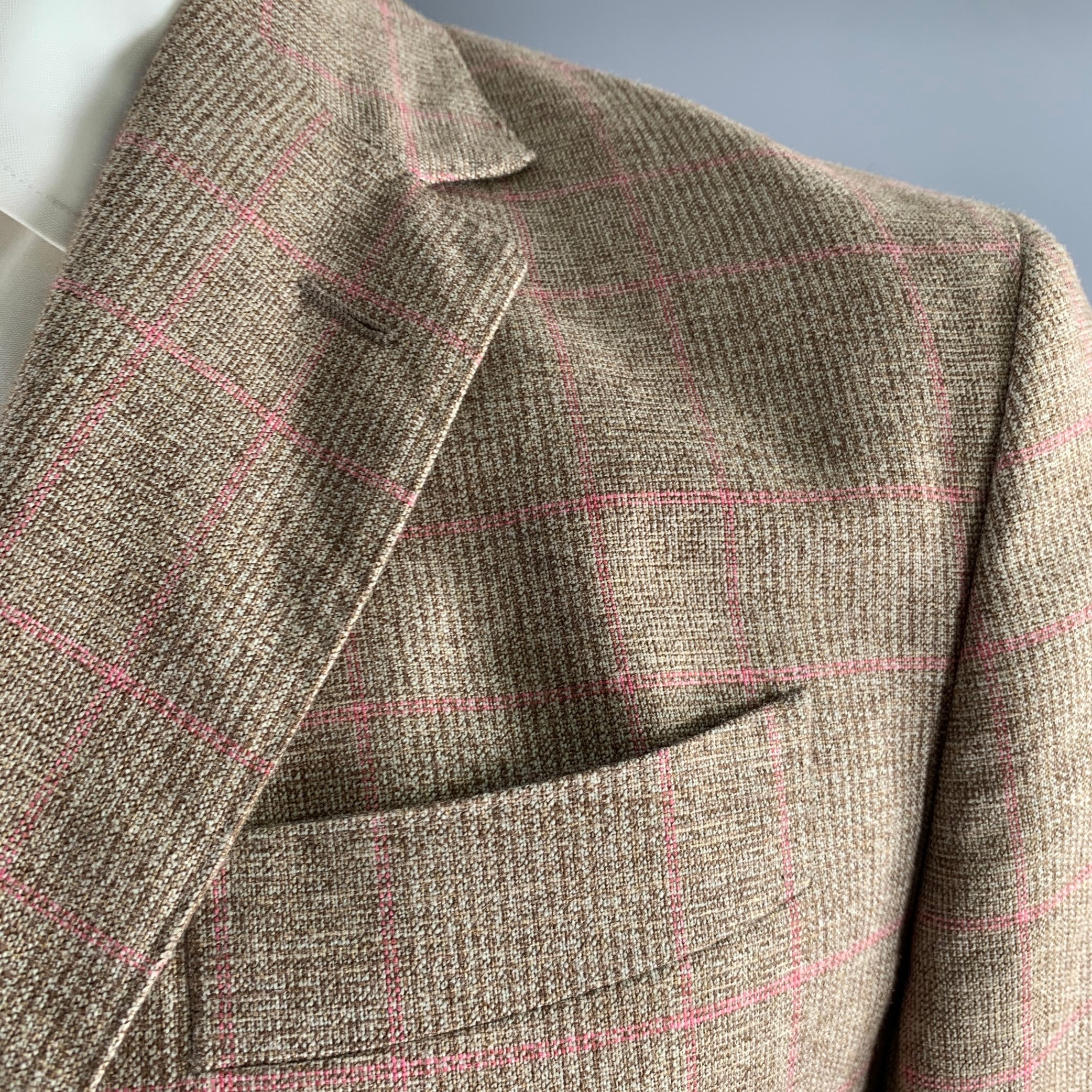 SID MASHBURN Size 44 Brown Pink Window Pane Wool Cotton Sport Coat - Image 3