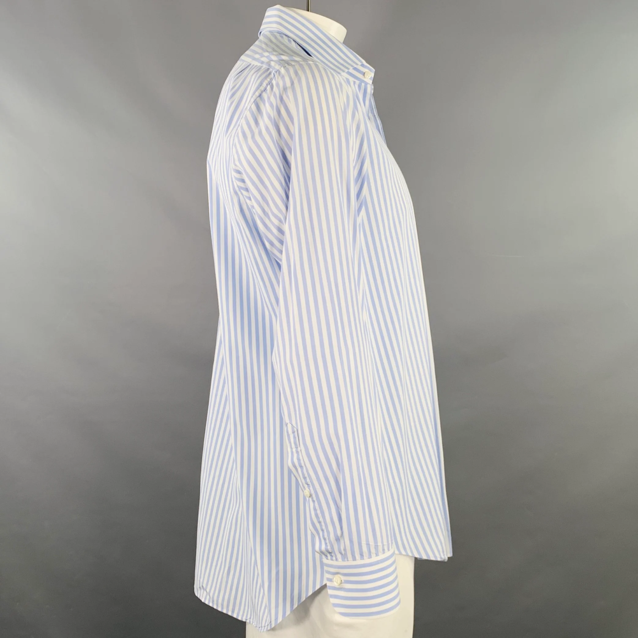 SID MASHBURN Size L Blue White Stripe Cotton One Pocket Long Sleeve Shirt - Image 2