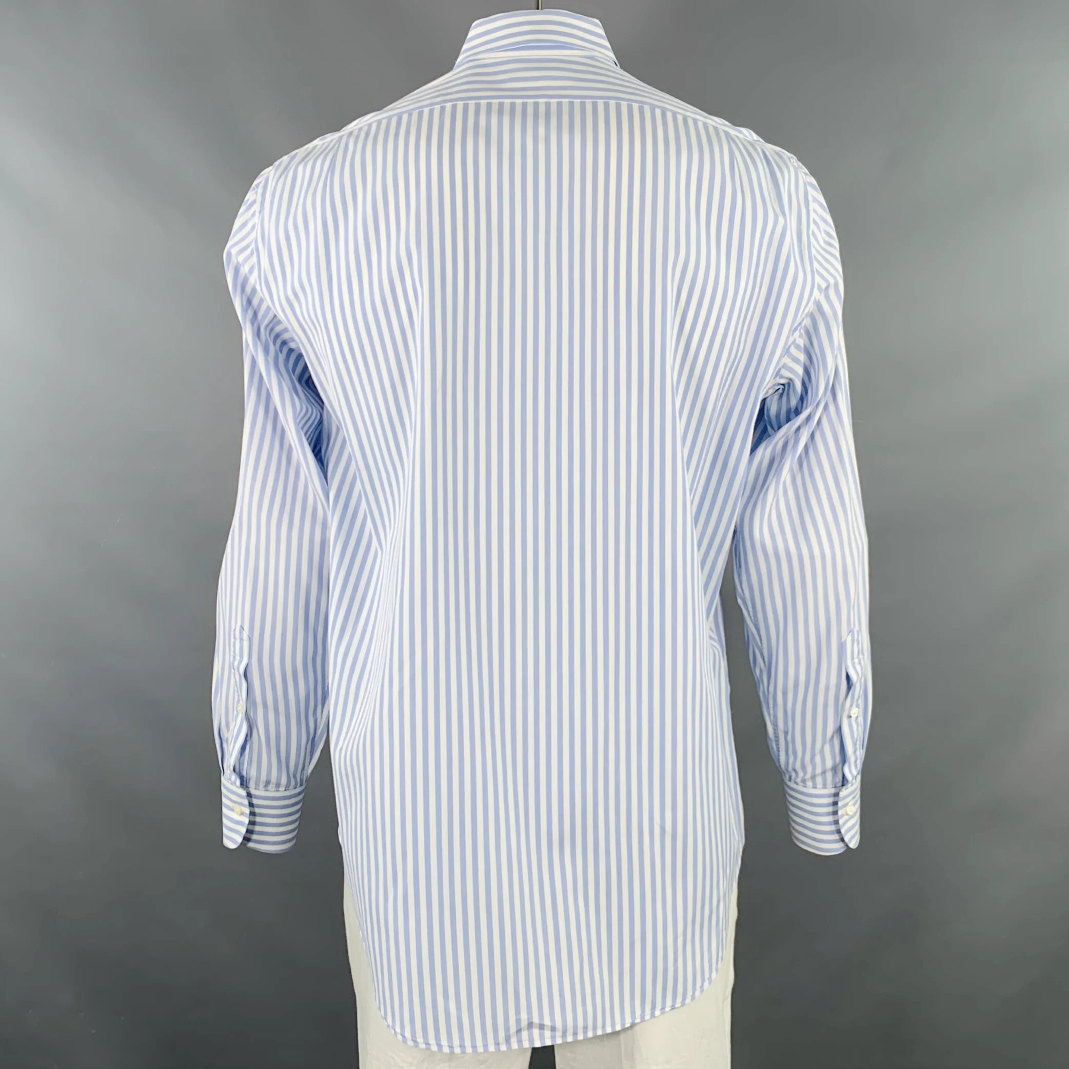 SID MASHBURN Size L Blue White Stripe Cotton One Pocket Long Sleeve Shirt - Image 3
