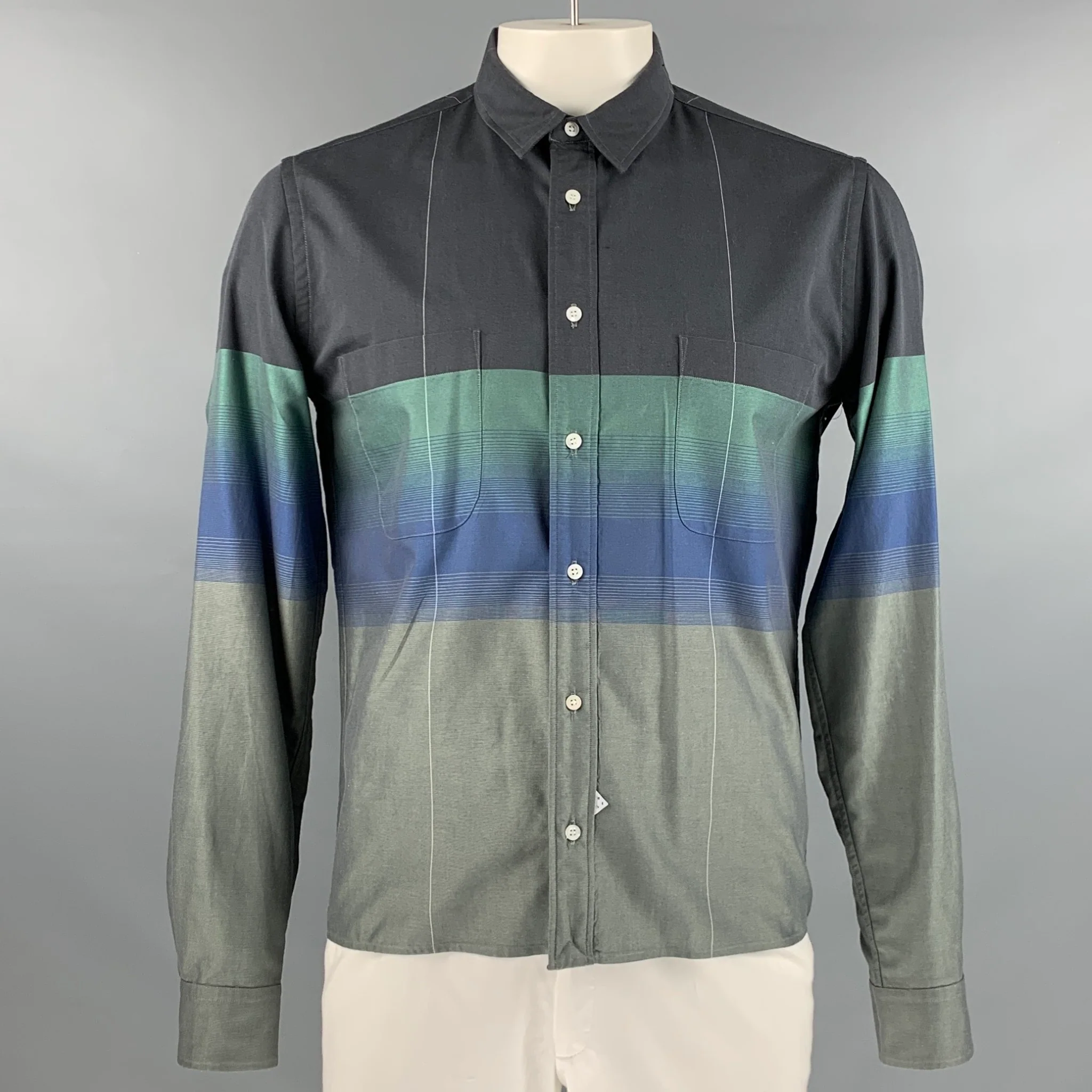 SIDIAN ERSATZ & VANES Size L Grey Color Block Cotton Long Sleeve Shirt