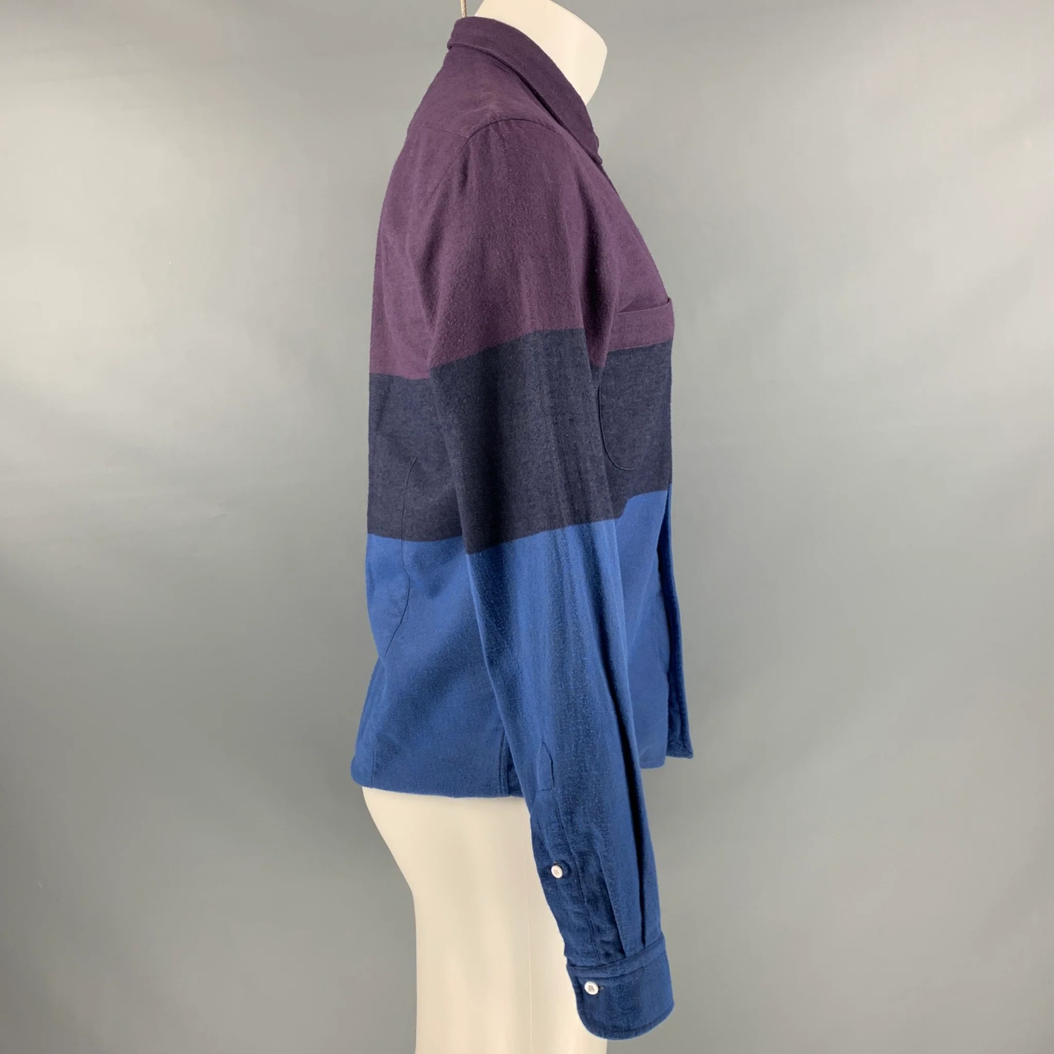 SIDIAN ERSATZ & VANES Size M Purple Blue Color Block Cotton Long Sleeve Shirt - Image 2