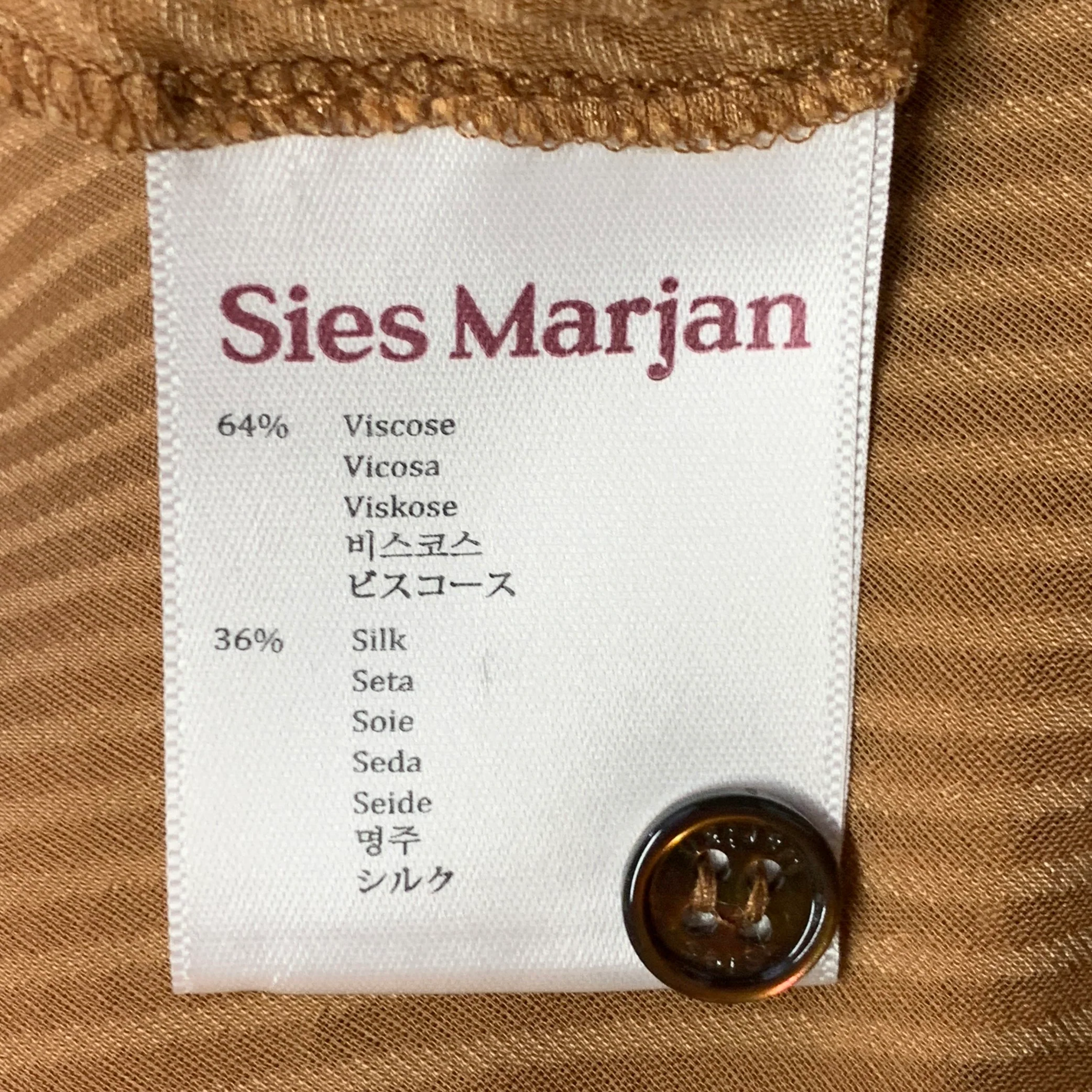 SIES MARJAN Size 4 Tan Viscose Silk Velvet Diagonal Stripe One Pocket Shirt - Image 7