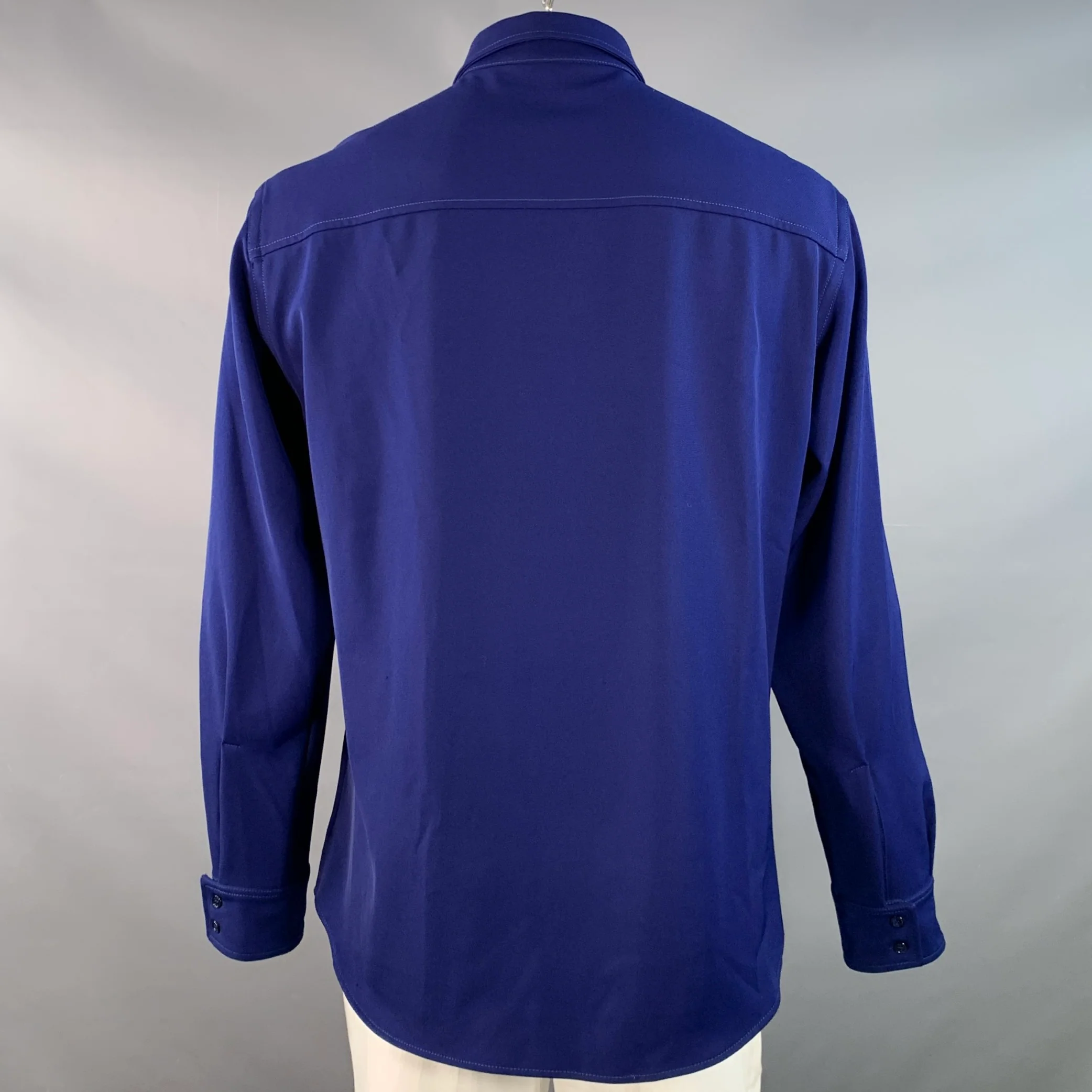 SIES MARJAN Size XL Blue Polyester Twill Patch Pockets Long Sleeve Shirt - Image 3