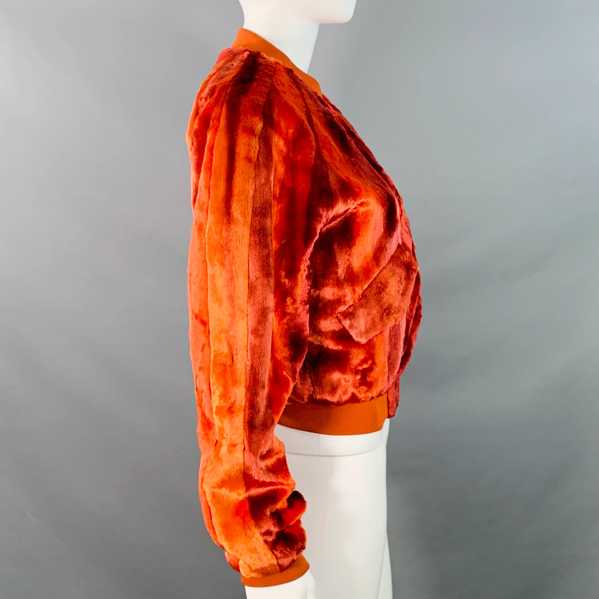 SIES MARJAN Size XS Orange Velvet Zip Up Cropped Bomber Jacket - Image 2