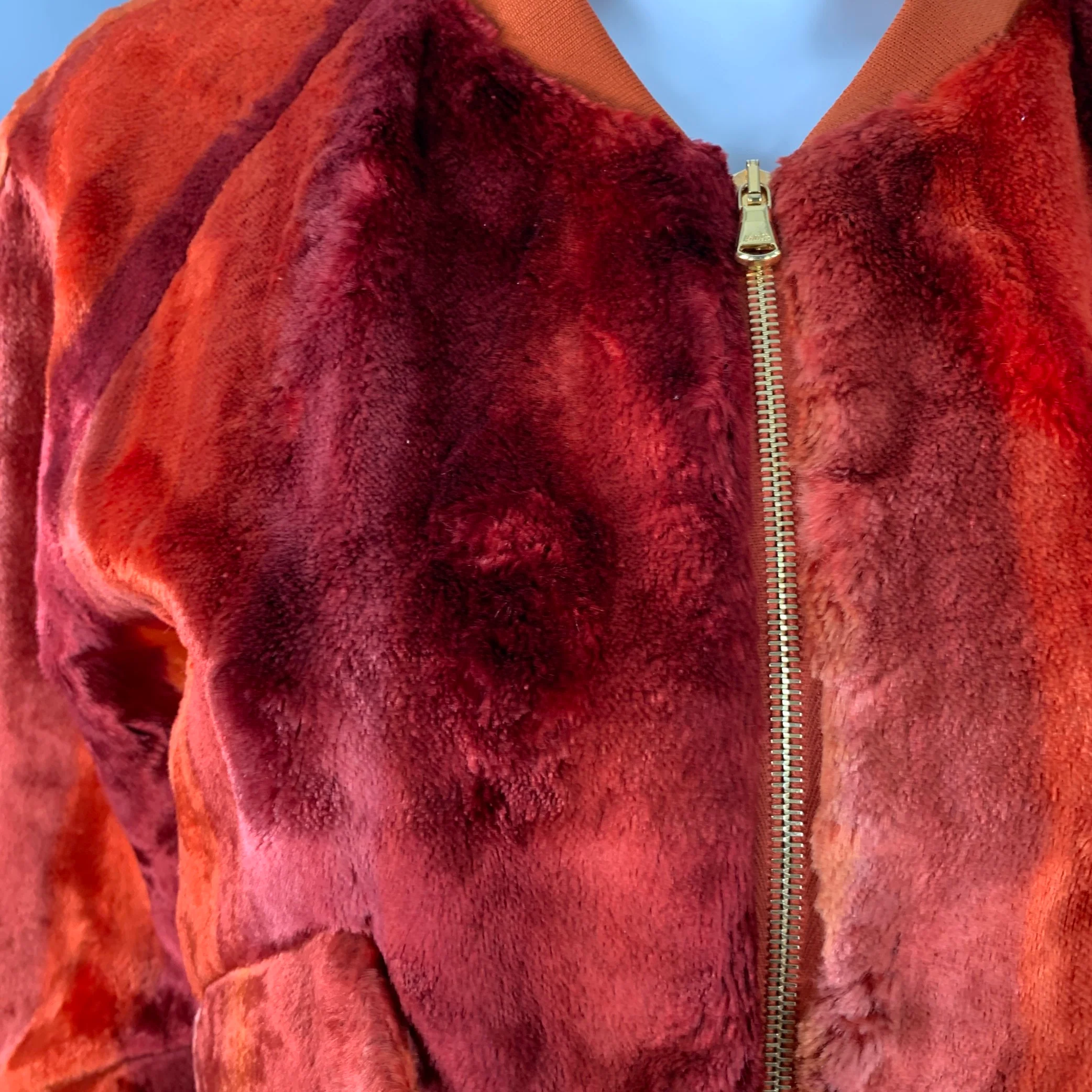 SIES MARJAN Size XS Orange Velvet Zip Up Cropped Bomber Jacket - Image 4