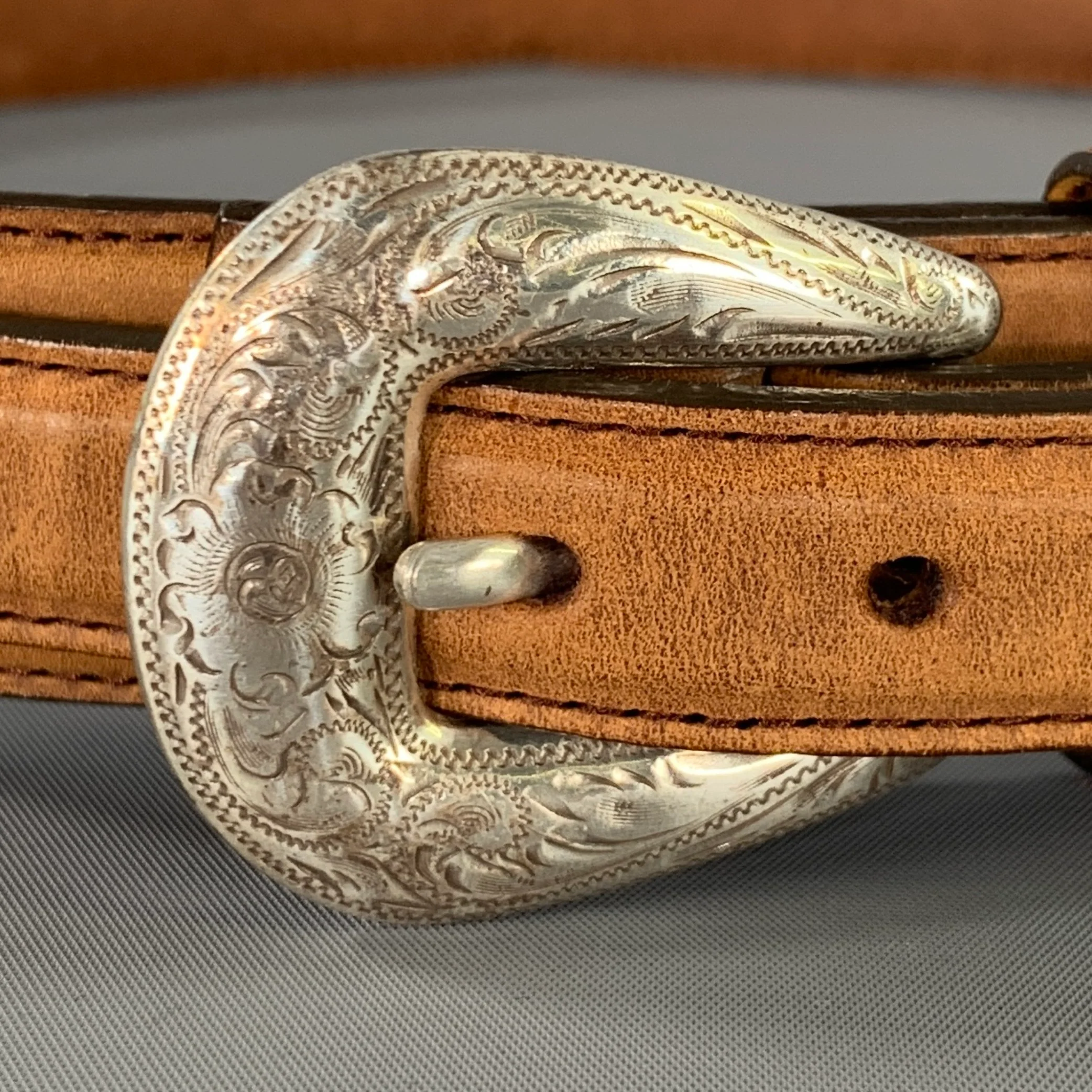 SILVER CREEK Size 38 Tan Leather Belt - Image 2