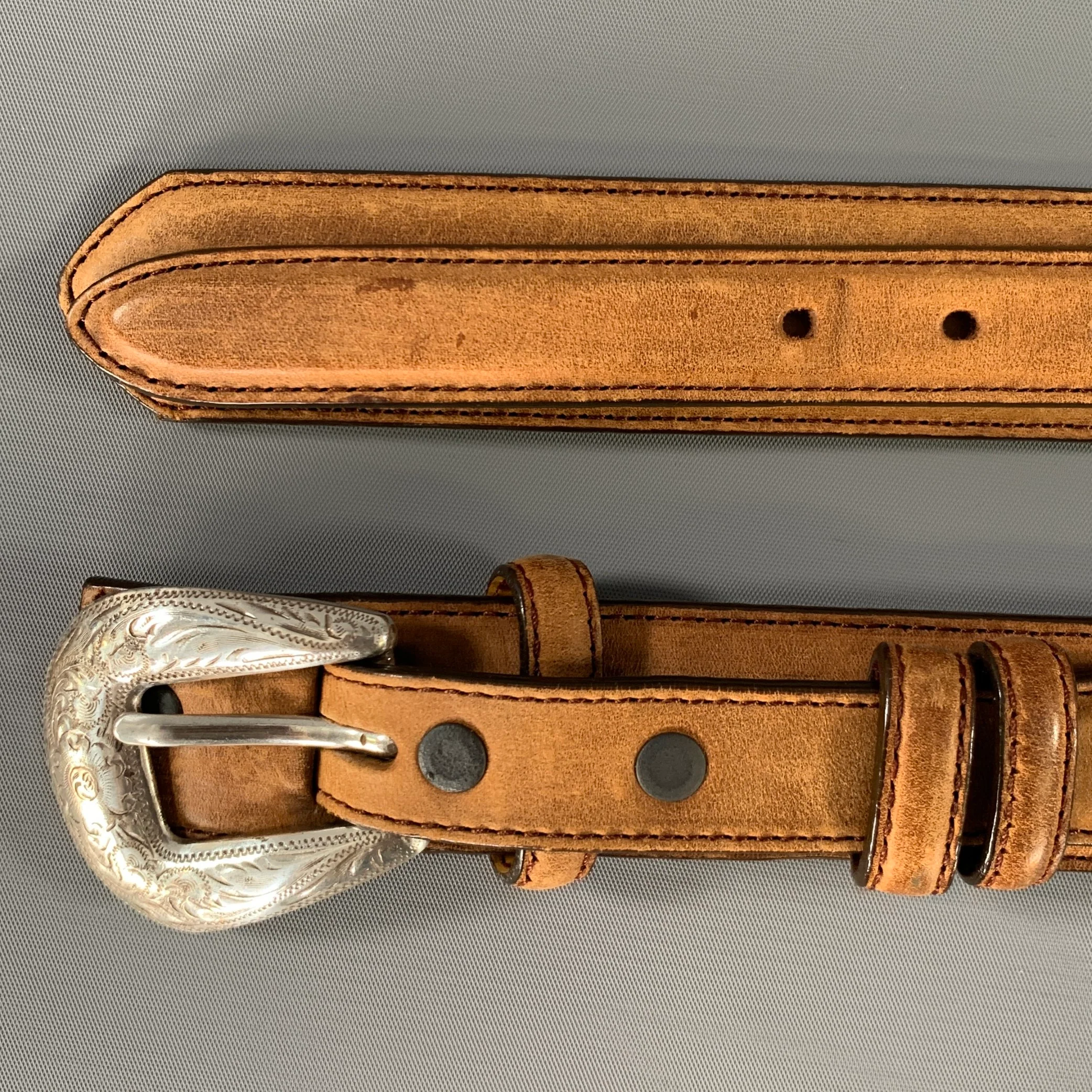 SILVER CREEK Size 38 Tan Leather Belt - Image 6
