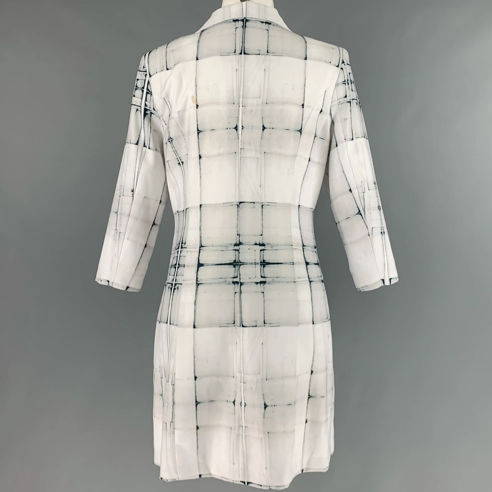SIMON CHANG Size 6 White Grey Polyester Blend Squares Jacket - Image 4