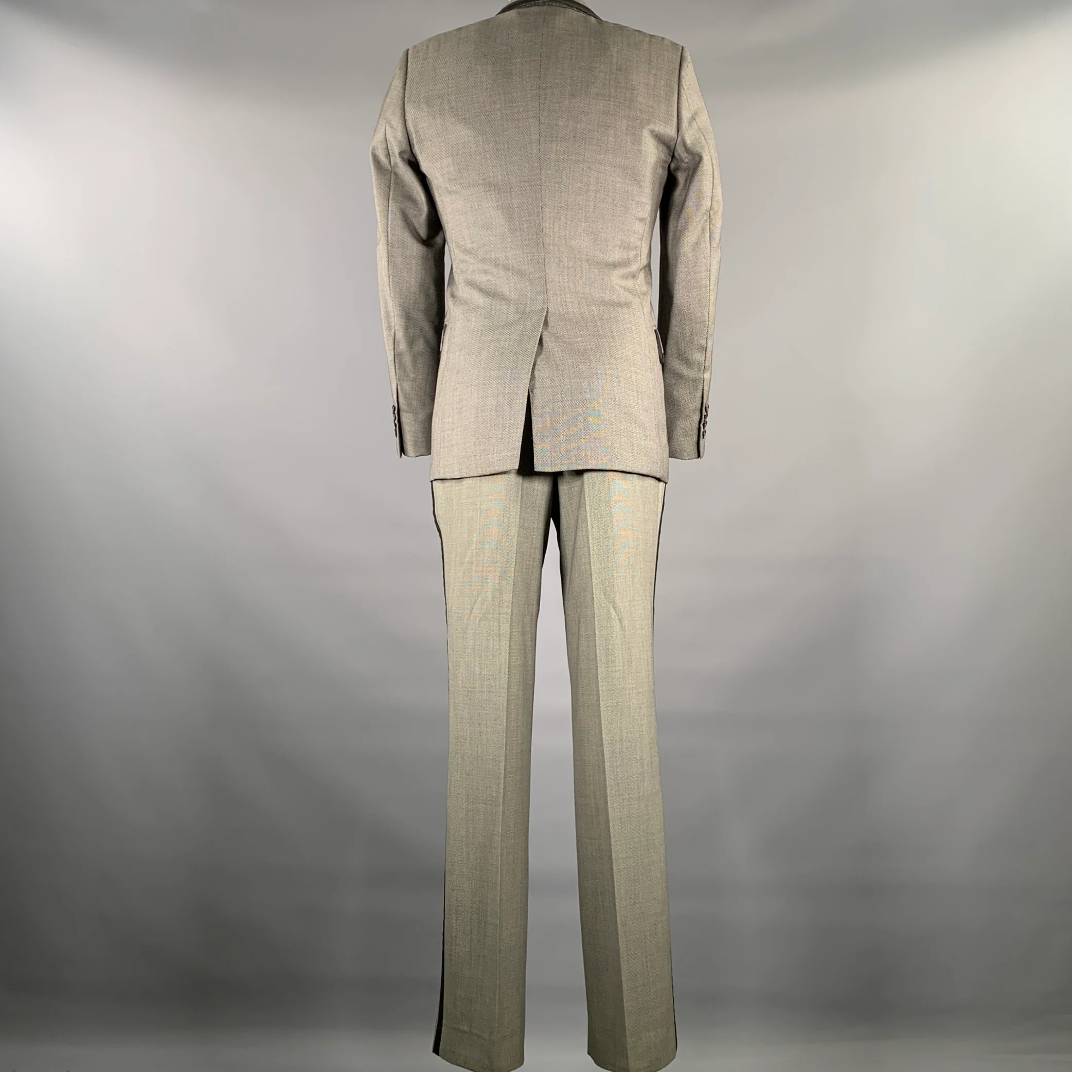 SIMON SPURR Size 36 Grey Black Nailhead Wool Peak Lapel Suit - Image 3