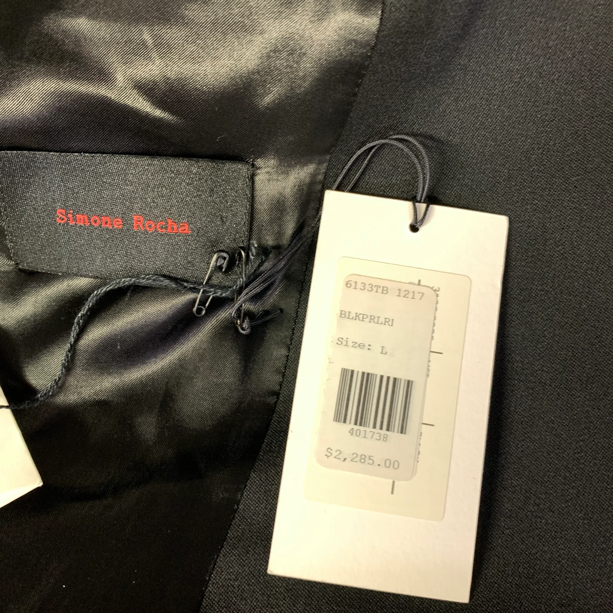 SIMONE ROCHA Chest Size L Black Red & White Beaded Wool Blend Sport Coat - Image 6