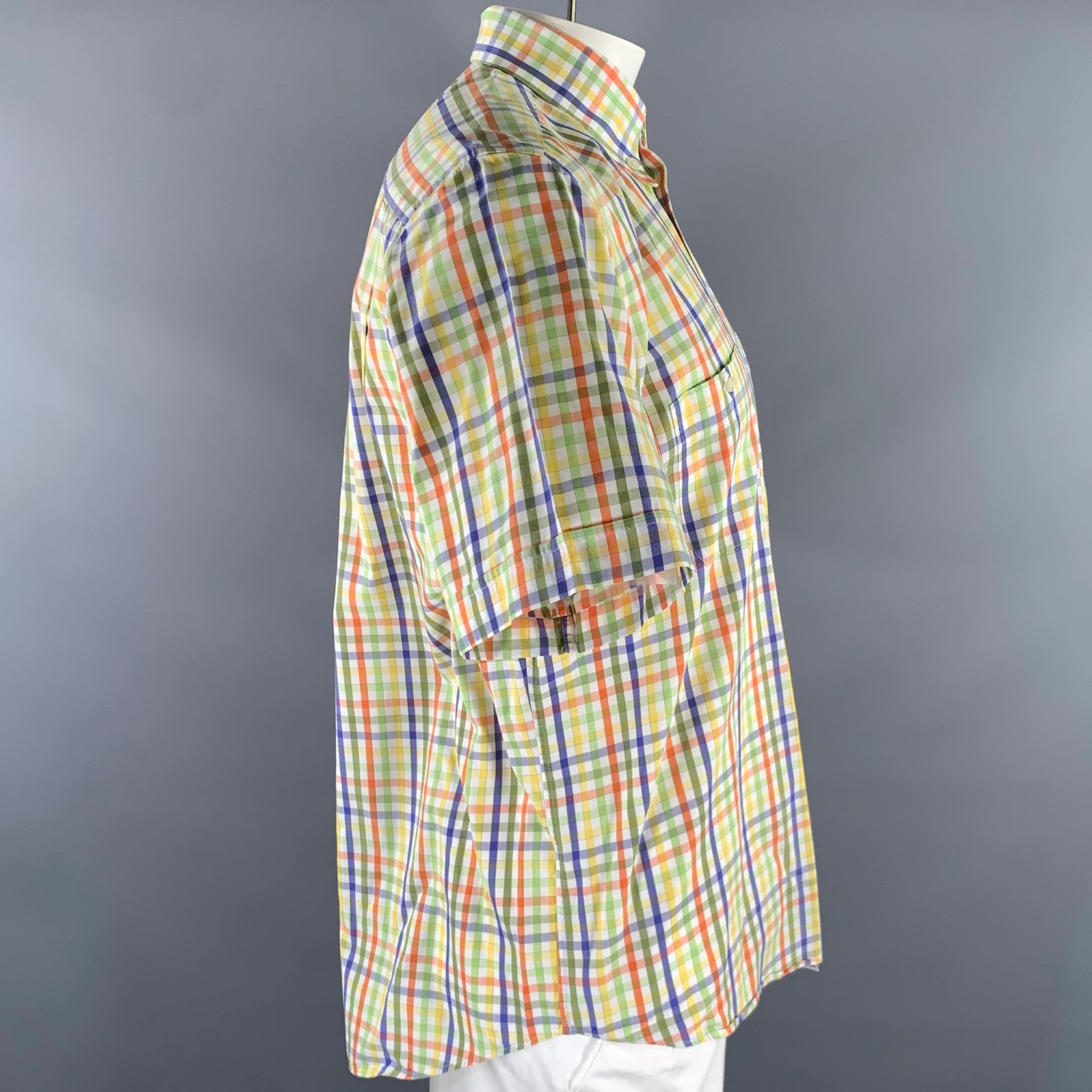 SINICO VERONA Size XL White Multi-Color Gingham Button Down Short Sleeve Shirt - Image 3