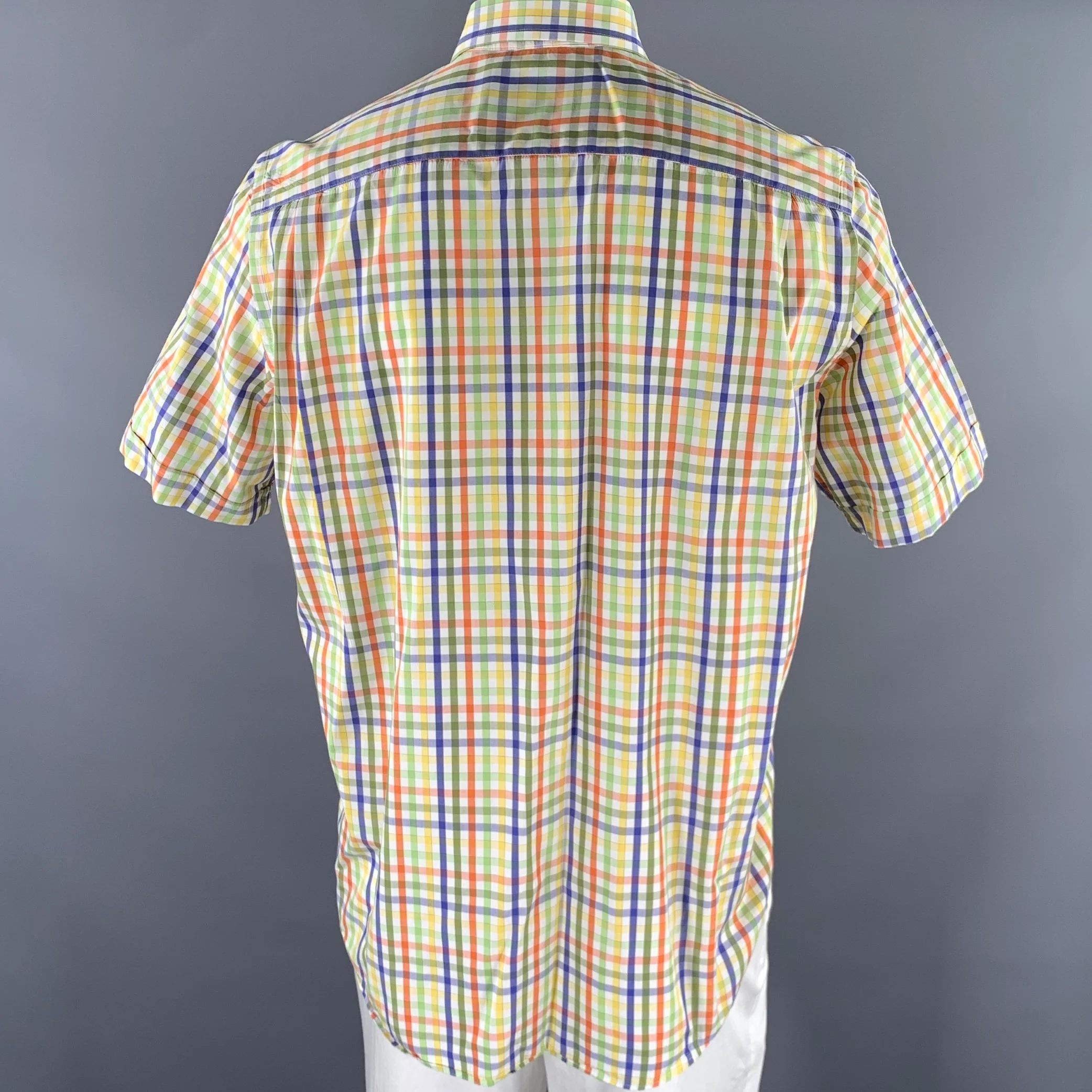 SINICO VERONA Size XL White Multi-Color Gingham Button Down Short Sleeve Shirt - Image 4
