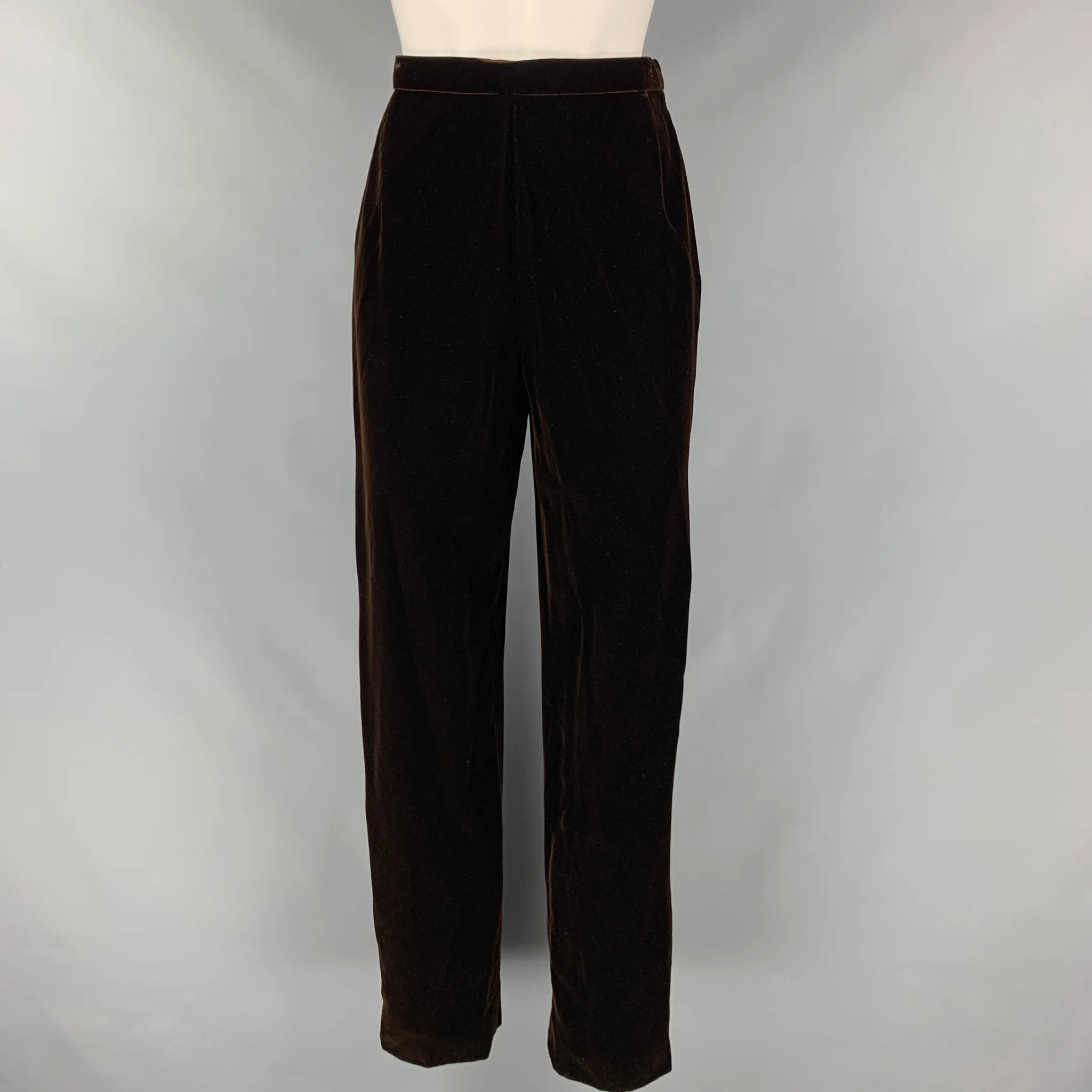 OSCAR DE LA RENTA Size 8 Brown Velvet High Waisted Dress Pants