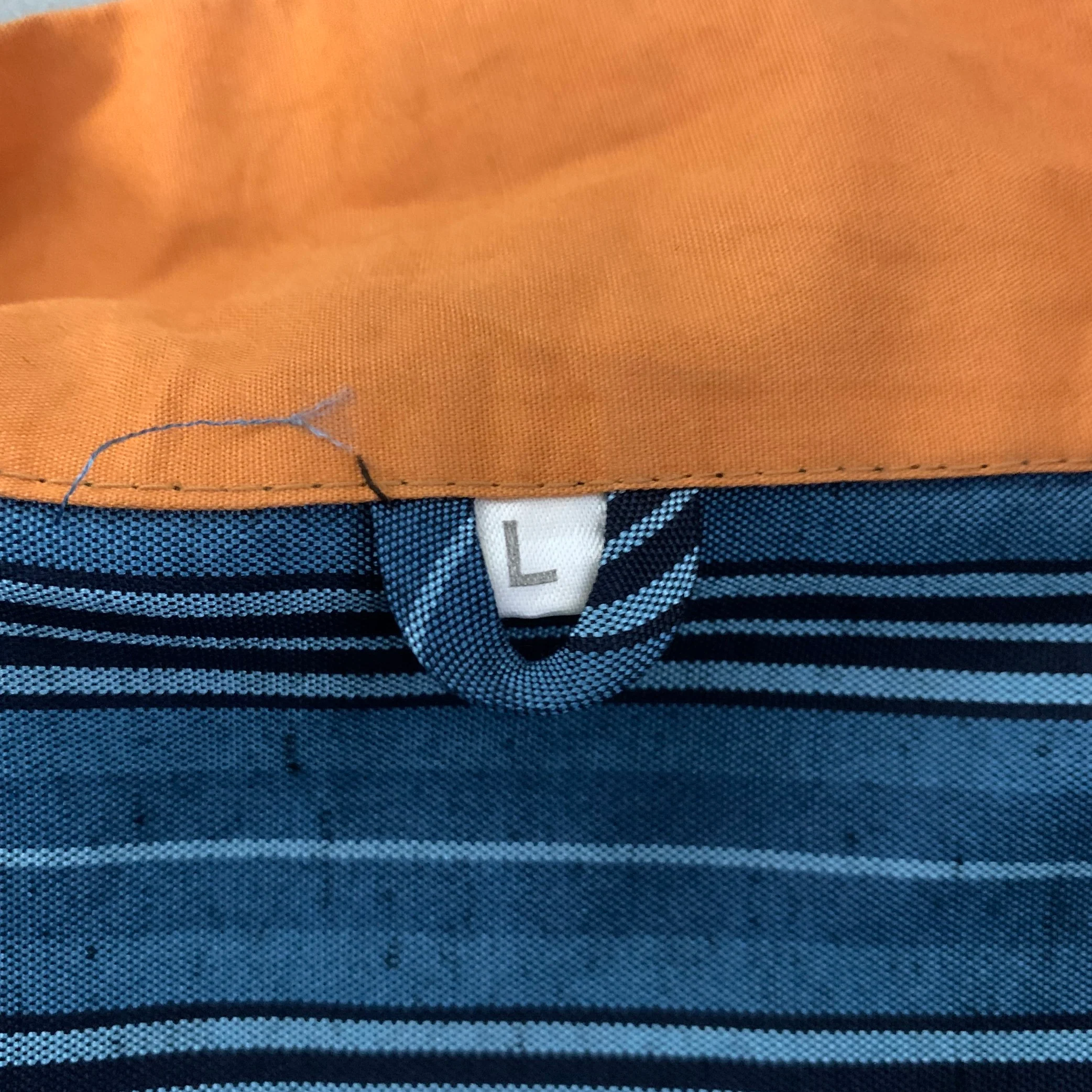 Size L Blue Orange Stripe Polyester Blend Shawl Collar Shirt - Image 8
