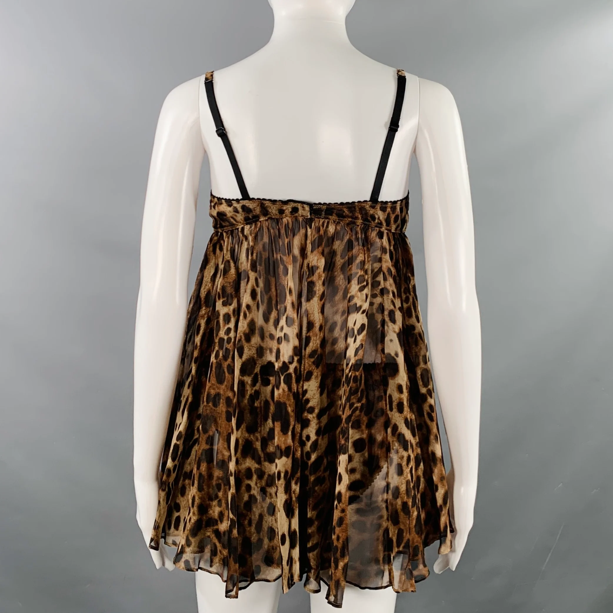 SKIMS DOLCE GABBANA Size S Brown Beige Silk Animal Print Babydoll Lingerie Set - Image 4