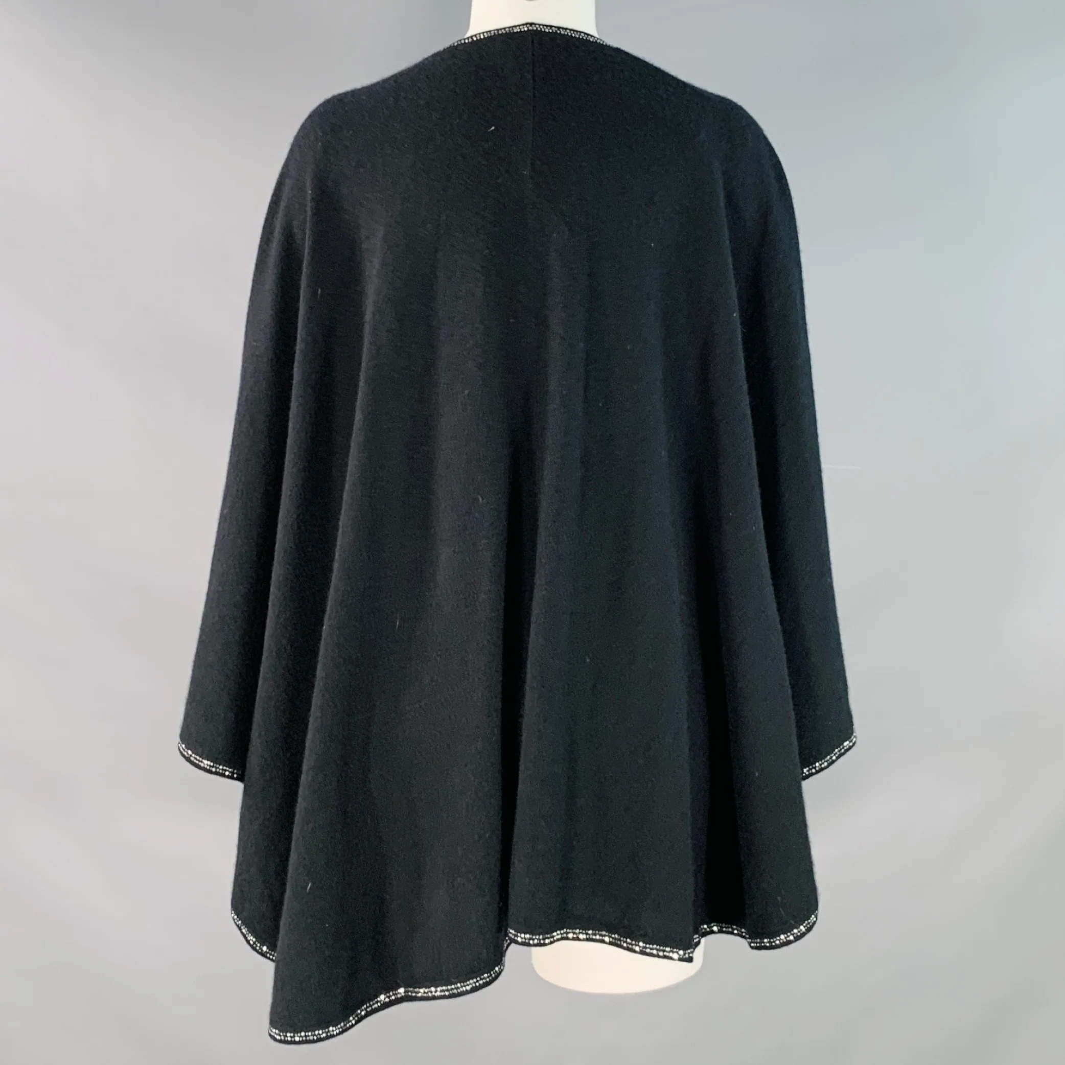 SOFIA CASHMERE Black Silver Knit Cashmere Rhinestone Trim Scarf Shawl - Image 4