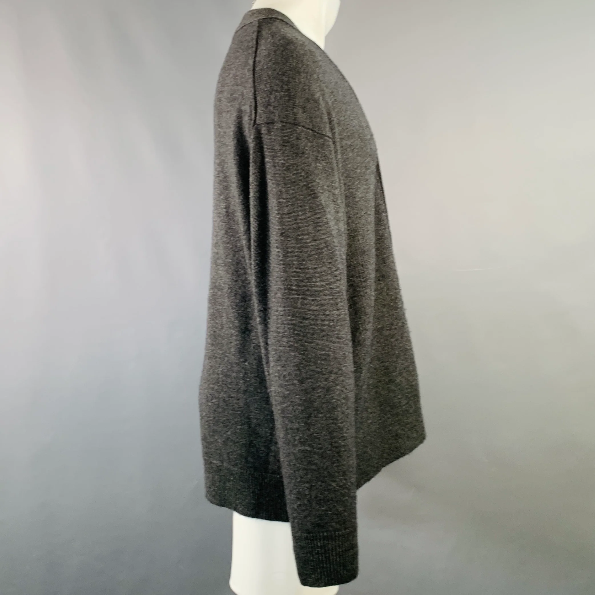 SOFIE D'HOORE Size S Grey Charcoal Knit Wool Cashmere Oversized V-Neck Cardigan - Image 2