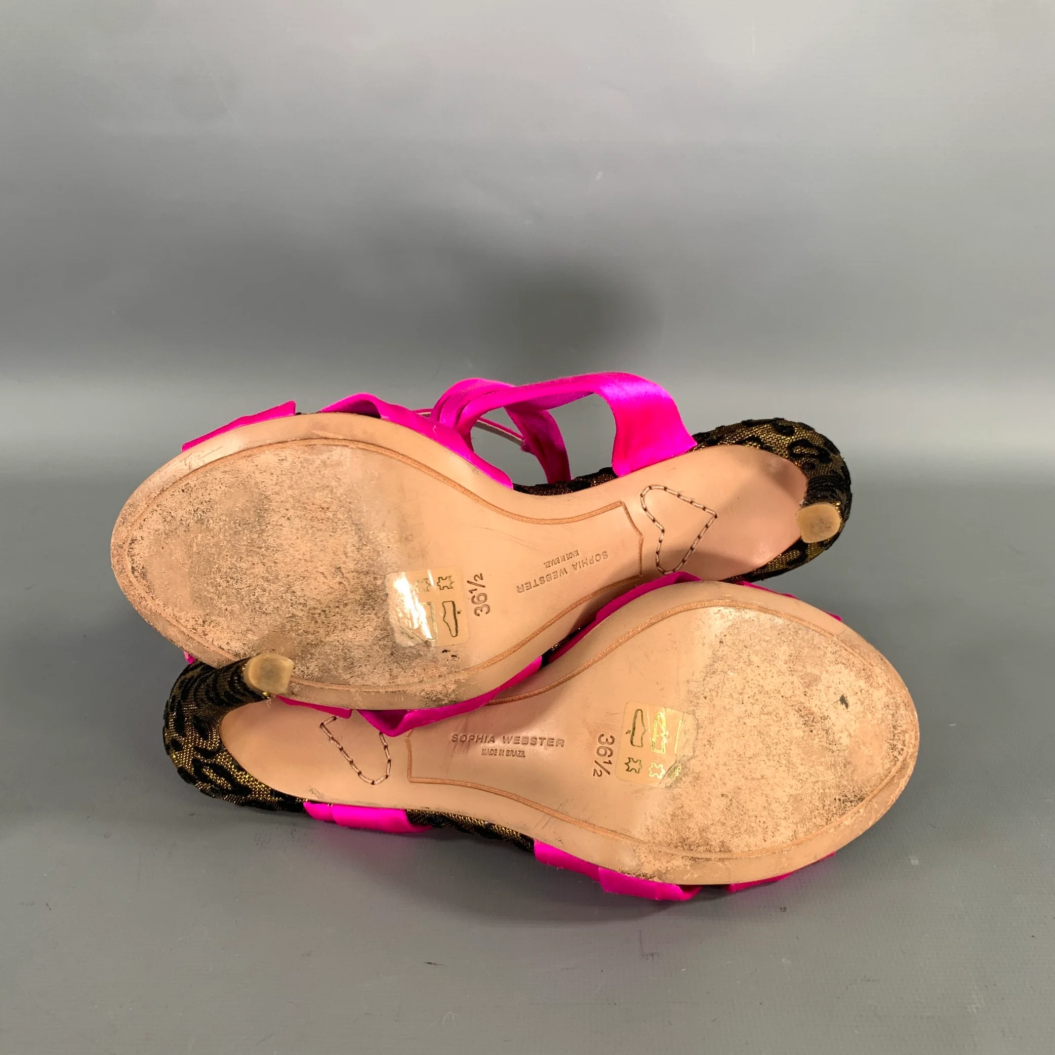 SOPHIA WEBSTER Size 6.5 Pink Black & Gold Silk Animal Print Wrap Pumps - Image 6