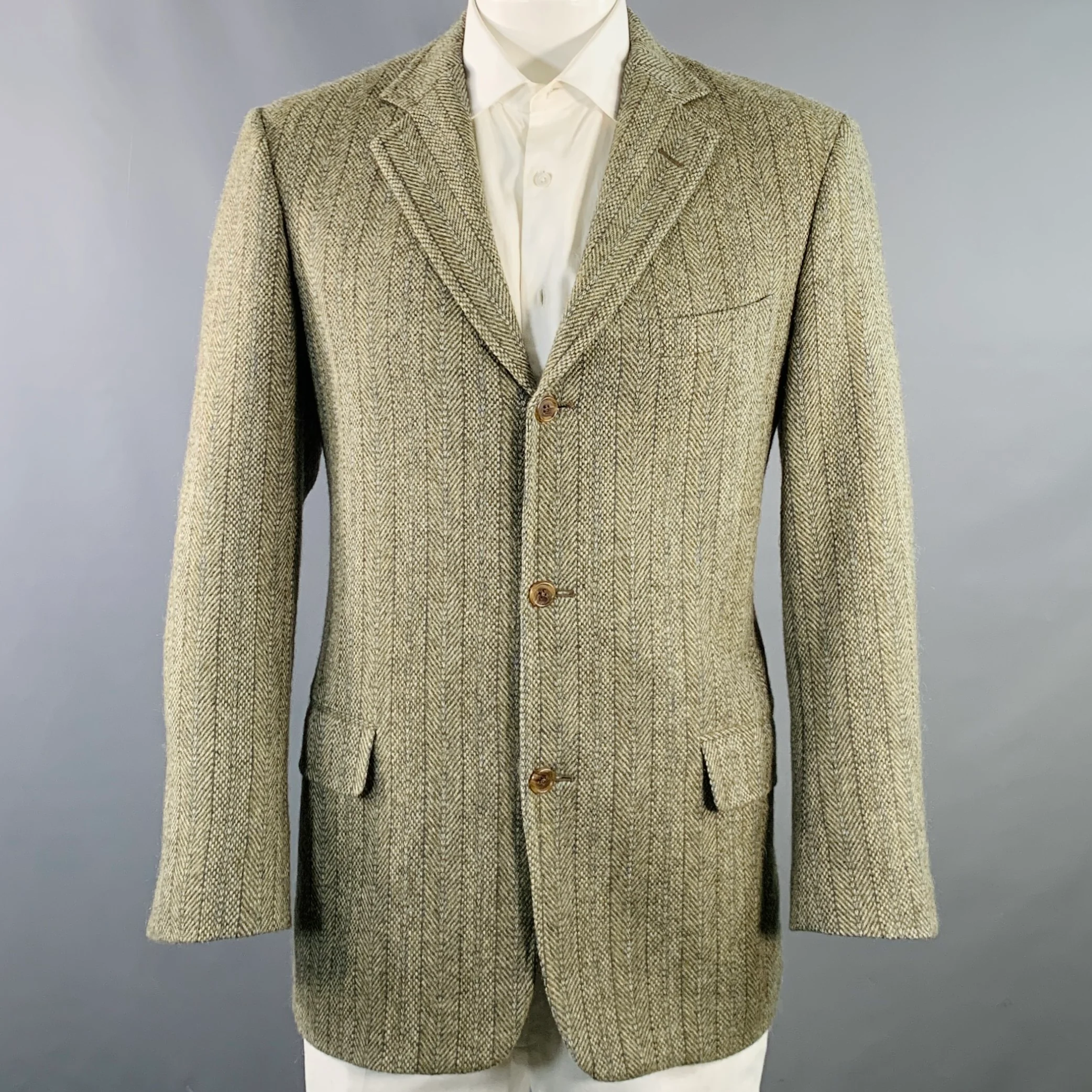 SOUTHWICK for O'CONNELL'S 42 Long Grey Blue Stripe Wool Notch Lapel Sport Coat