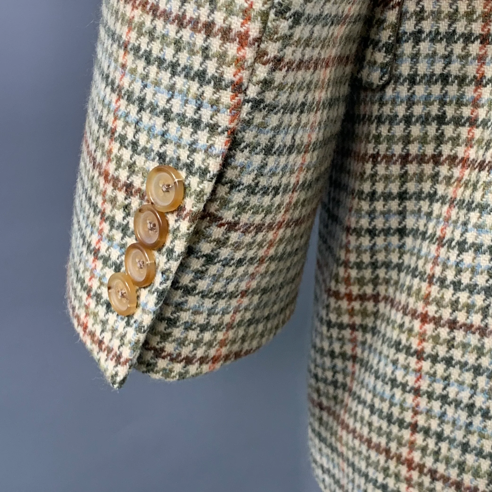 SOUTHWICK Size 42 Regular Beige Green Orange Glenplaid Wool Sport Coat - Image 5