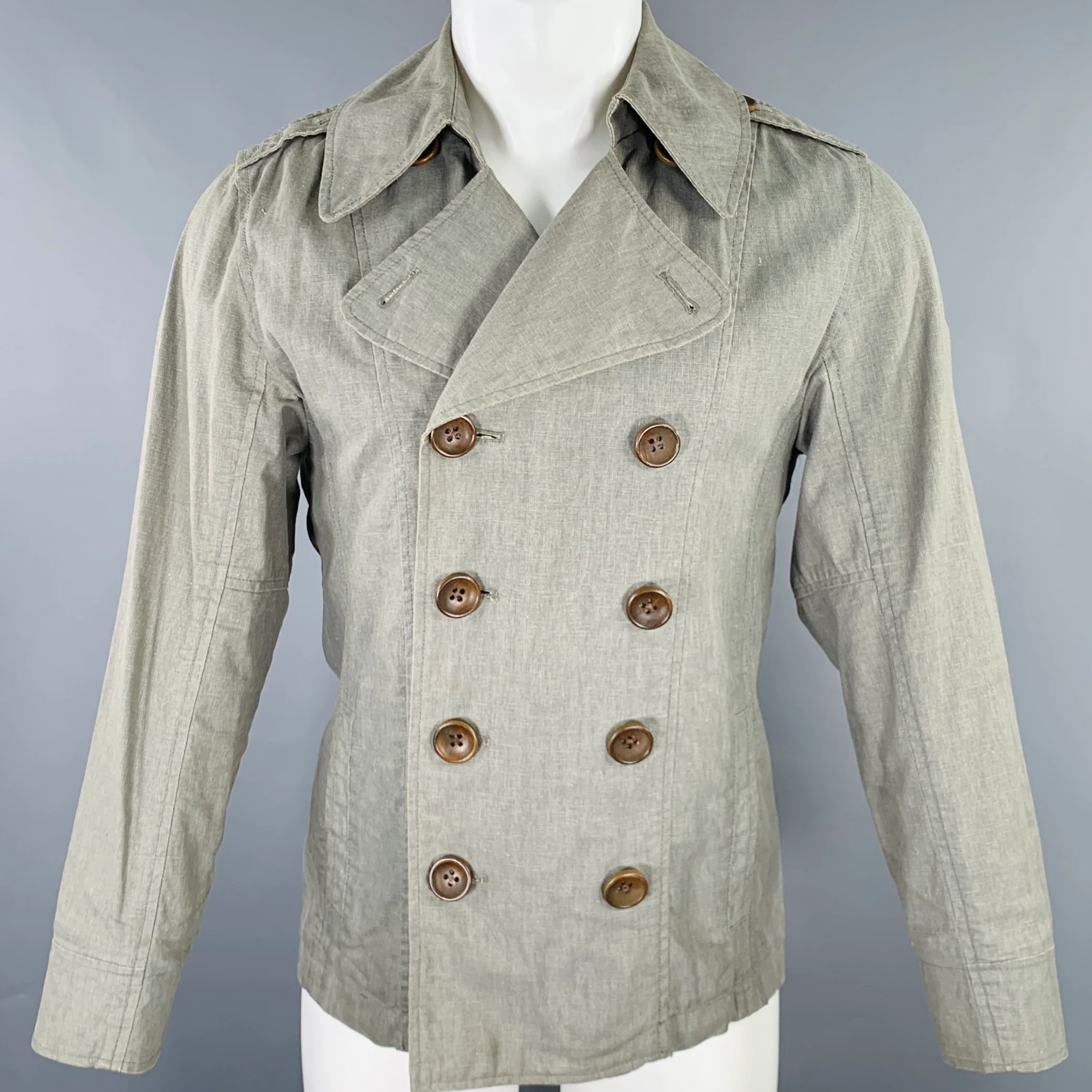 SPIEWAK Size S Green Sage Coated Canvas Double Breasted Jacket