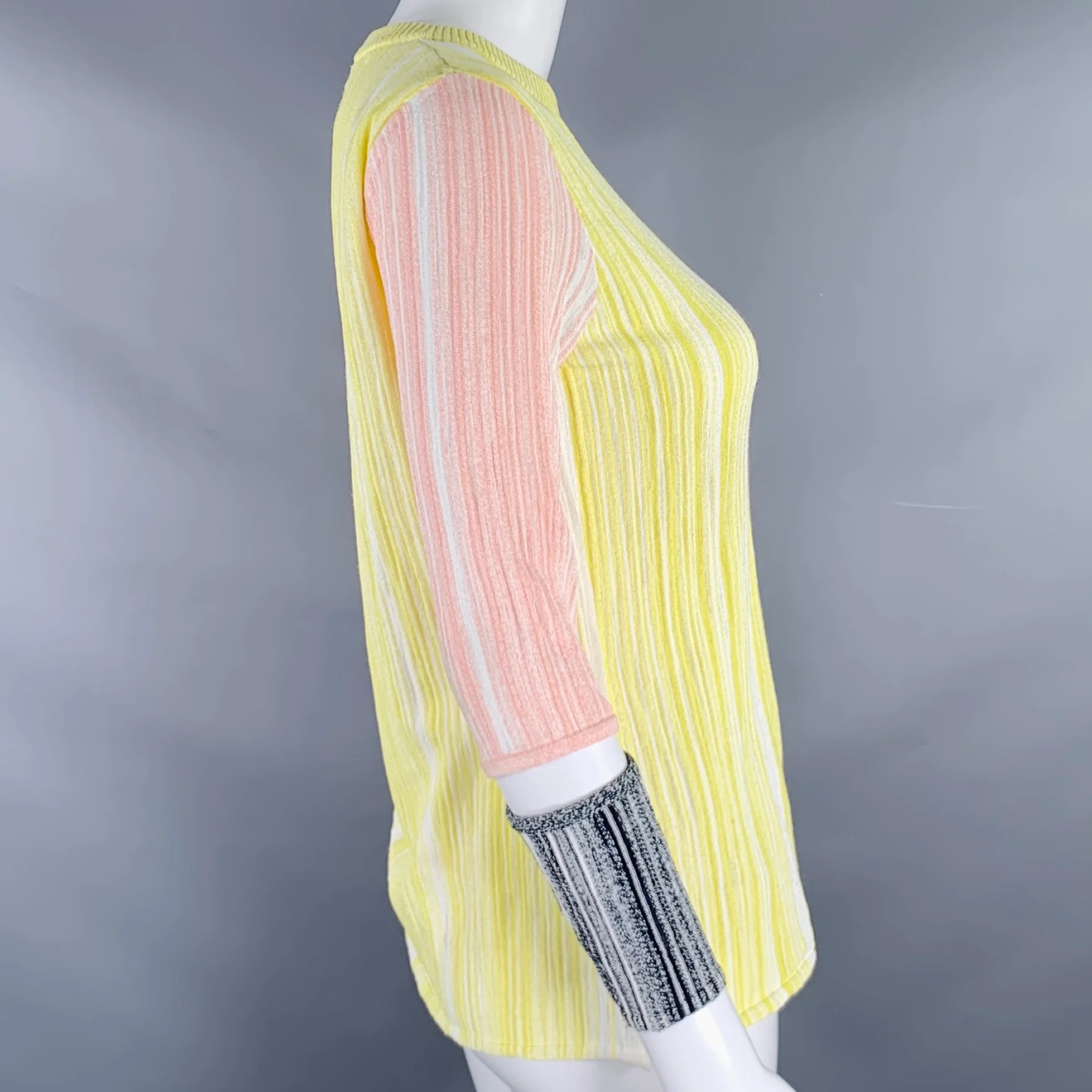 SPORTMAX Size M Yellow Pink Rib Knit Crew Neck Casual Top - Image 3