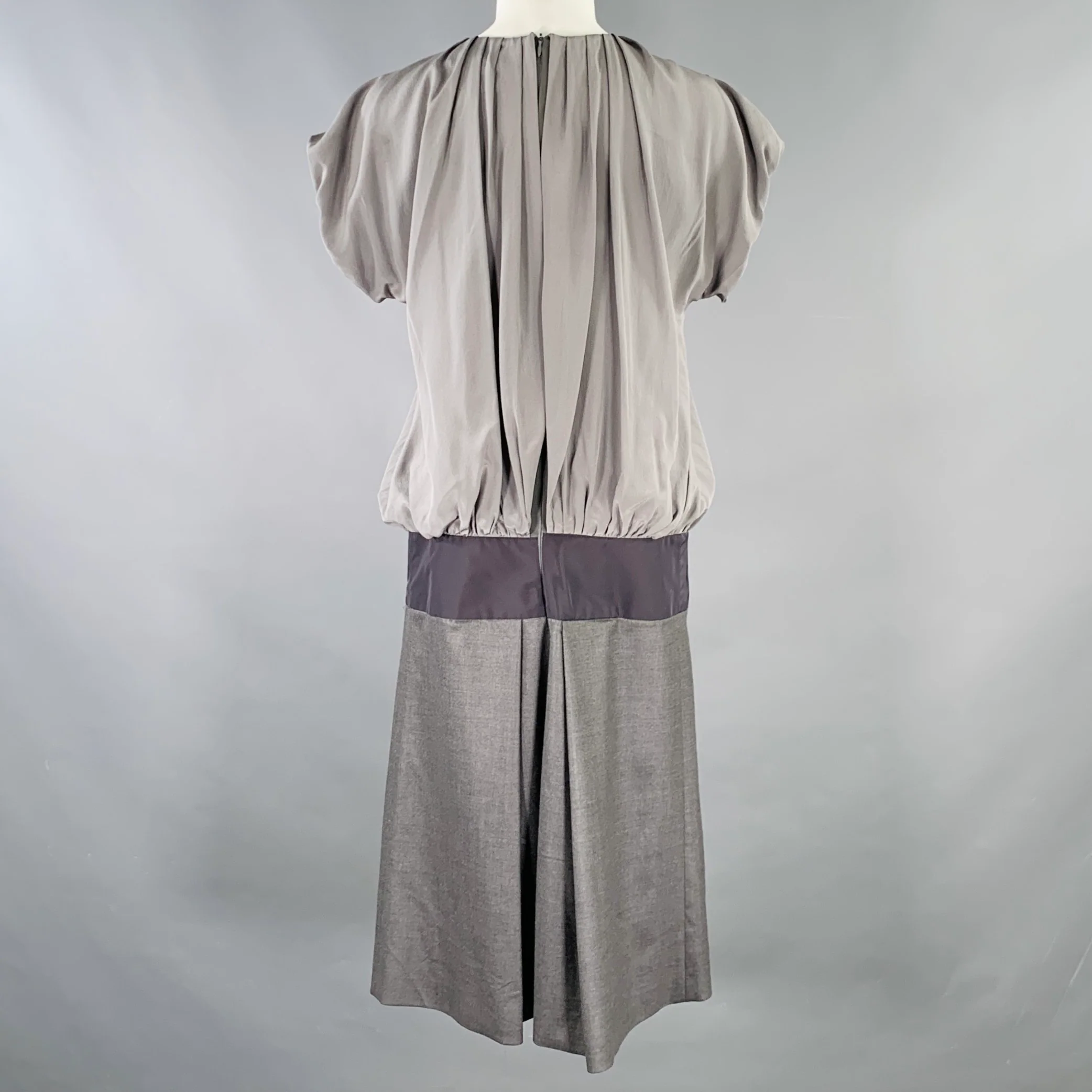 SPORTMAX Size XS Grey Black Silk Virgin Wool Blend Two Tone Pleated Dress - Image 3