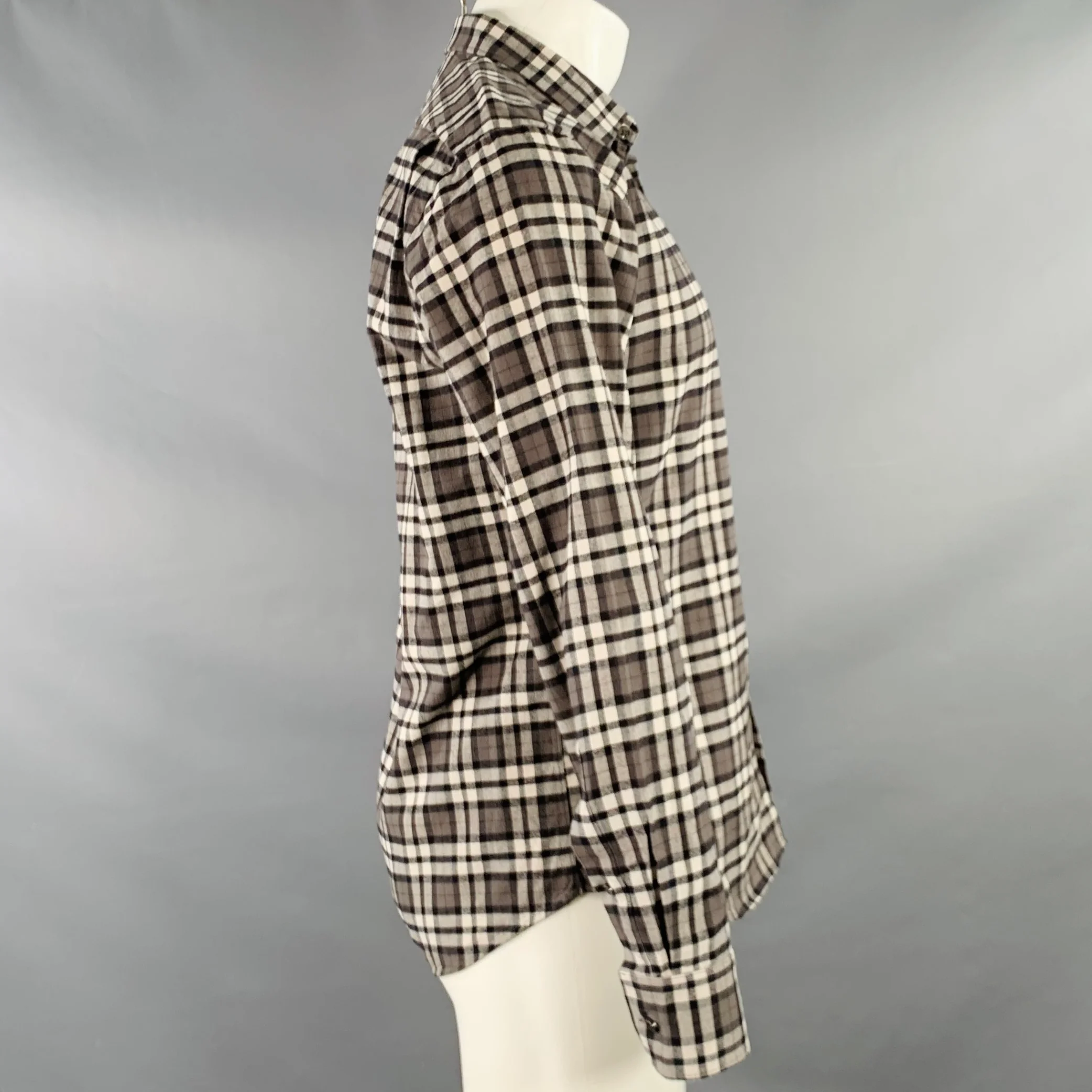 SPURR Size M Black White Plaid Cotton Spread Collar Long Sleeve Shirt - Image 2