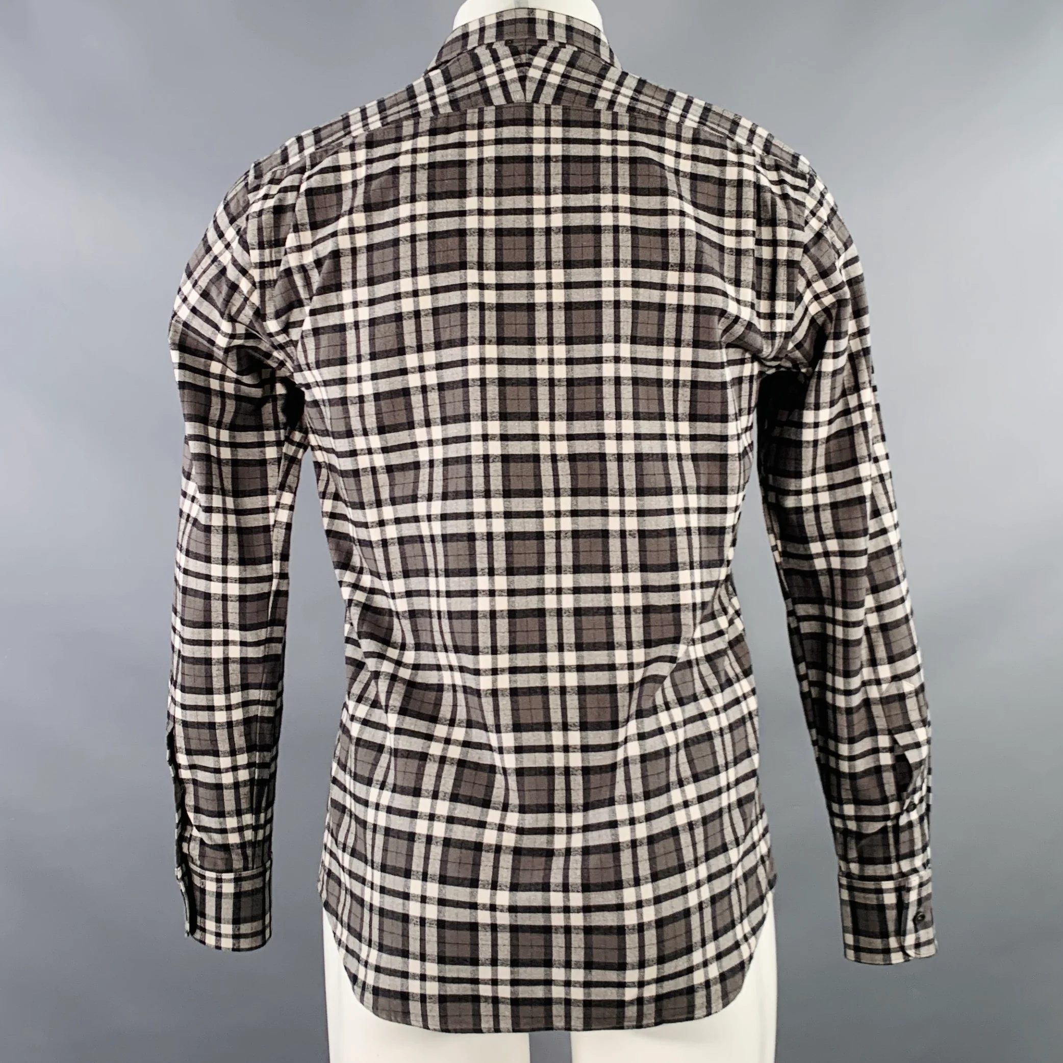 SPURR Size M Black White Plaid Cotton Spread Collar Long Sleeve Shirt - Image 3
