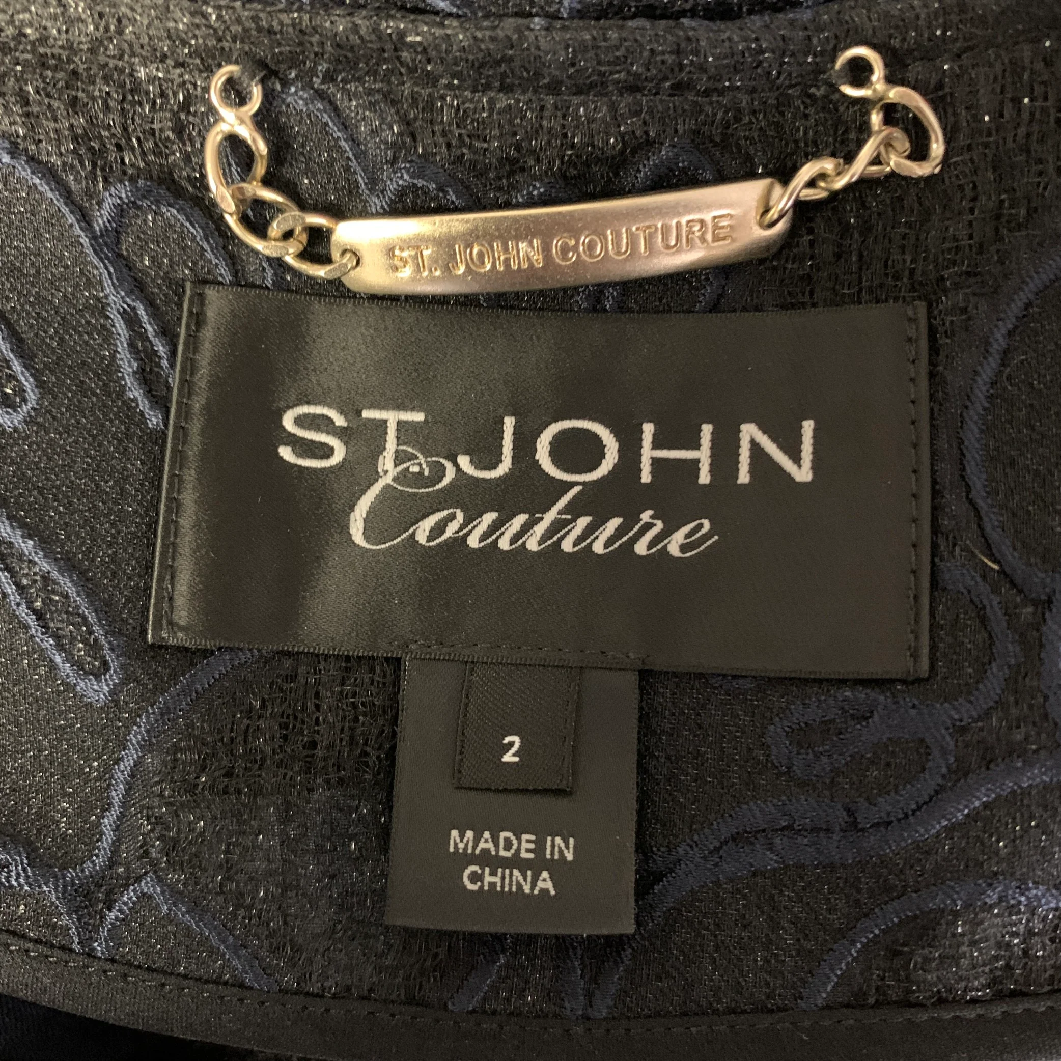 ST. JOHN COUTURE Size 2 Navy Black Silk acetate Floral Jacket - Image 6