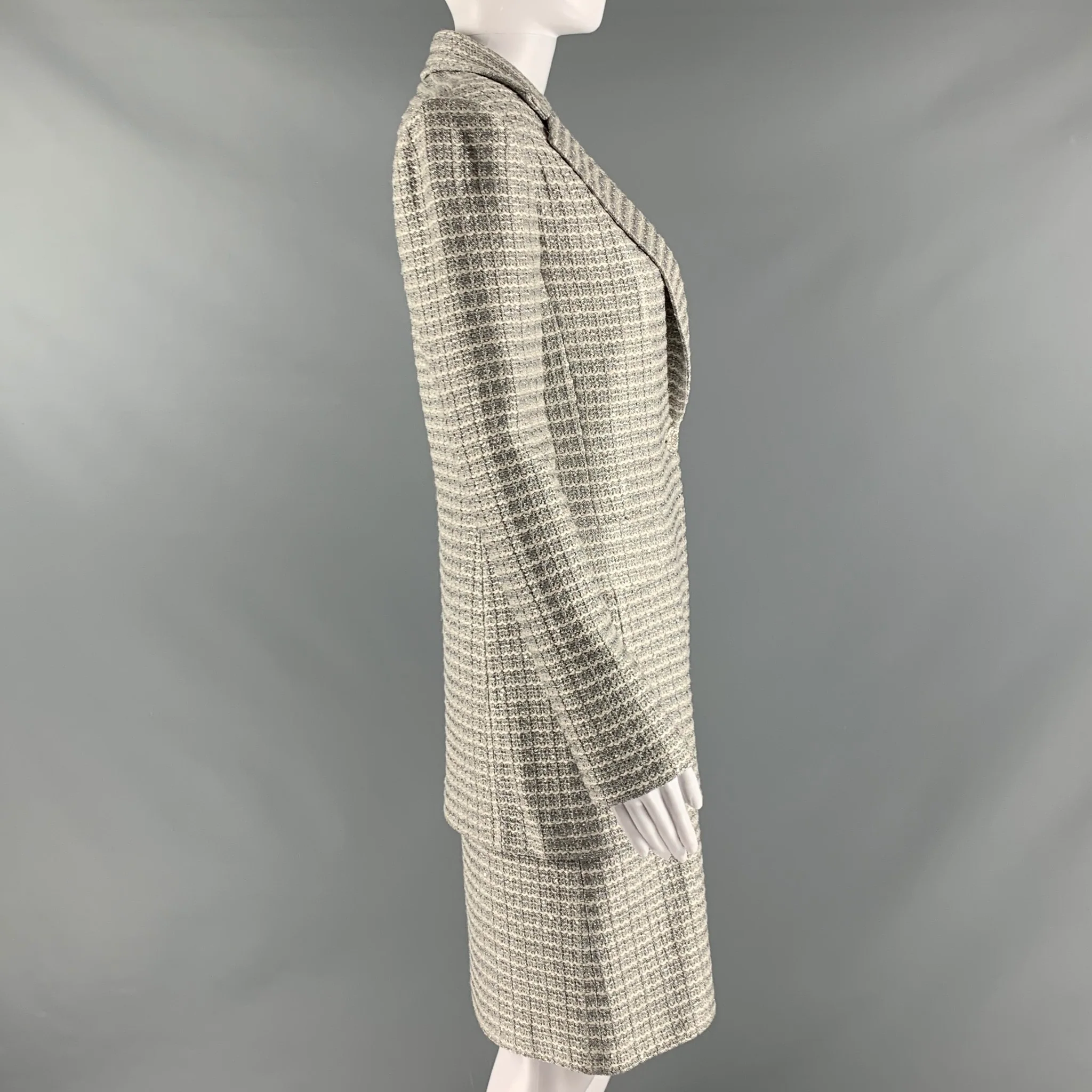 ST. JOHN Size 2 Silver Cream Polyester Blend Stripe Shift Outfits - Image 2