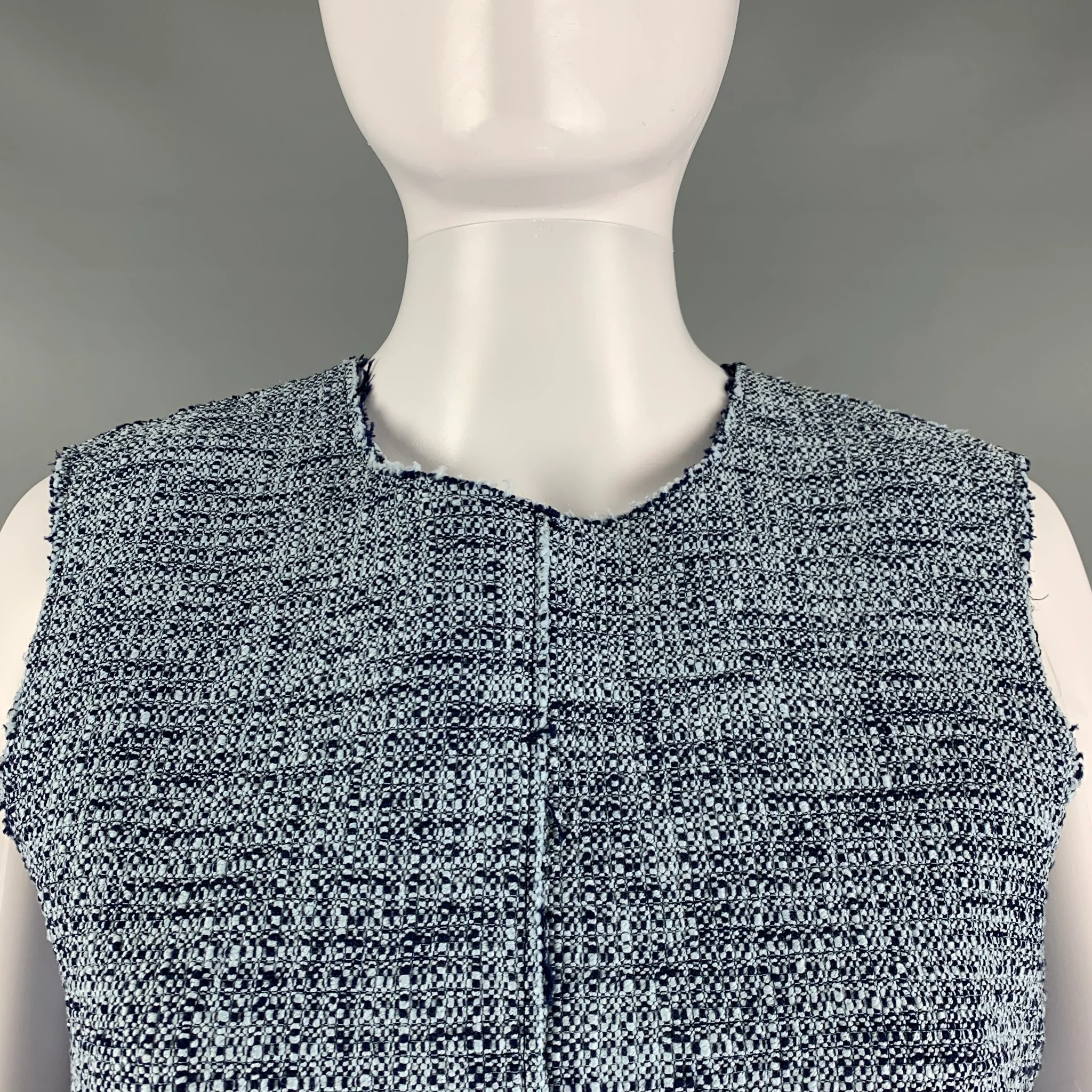 ST. JOHN Size S Blue Navy Cotton Blend Sleeveless Below Knee Outfits - Image 5