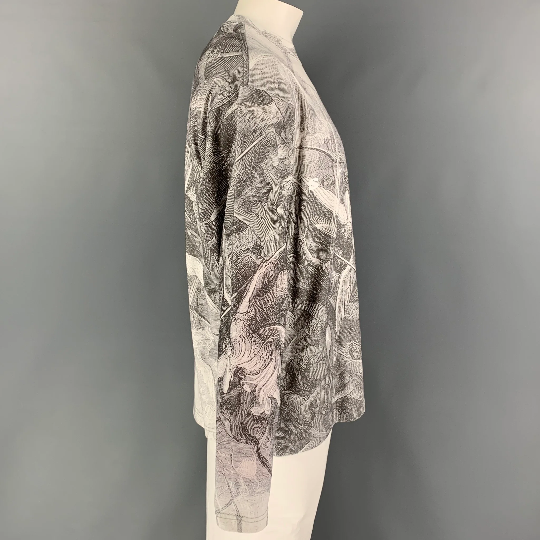 STAMPD Size L White Grey Print Cotton Crew-Neck Sweatshirt - Image 2