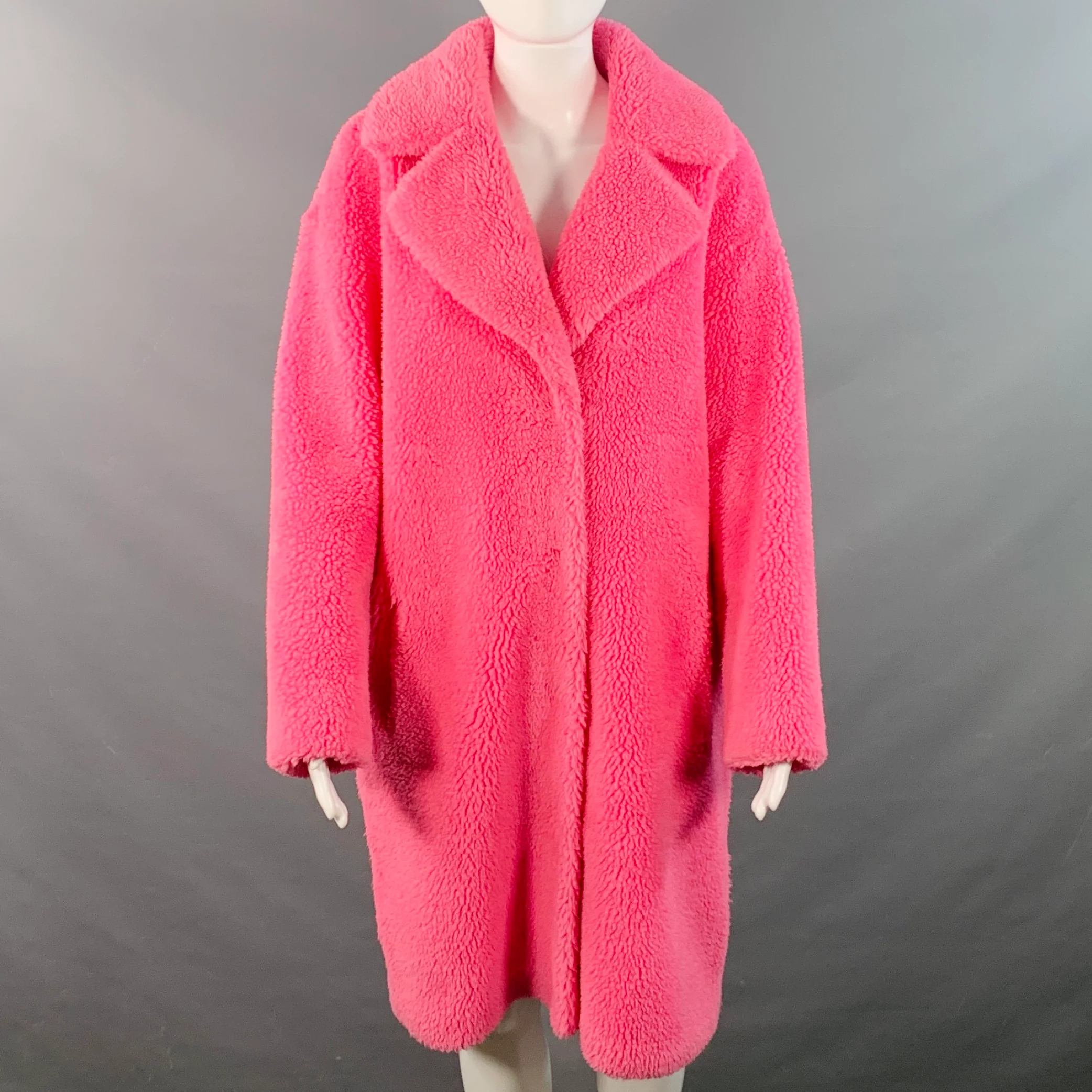 STAND STUDIO Size M Camille Cocoon Pink Polyester Faux Fur Notch Lapel Coat