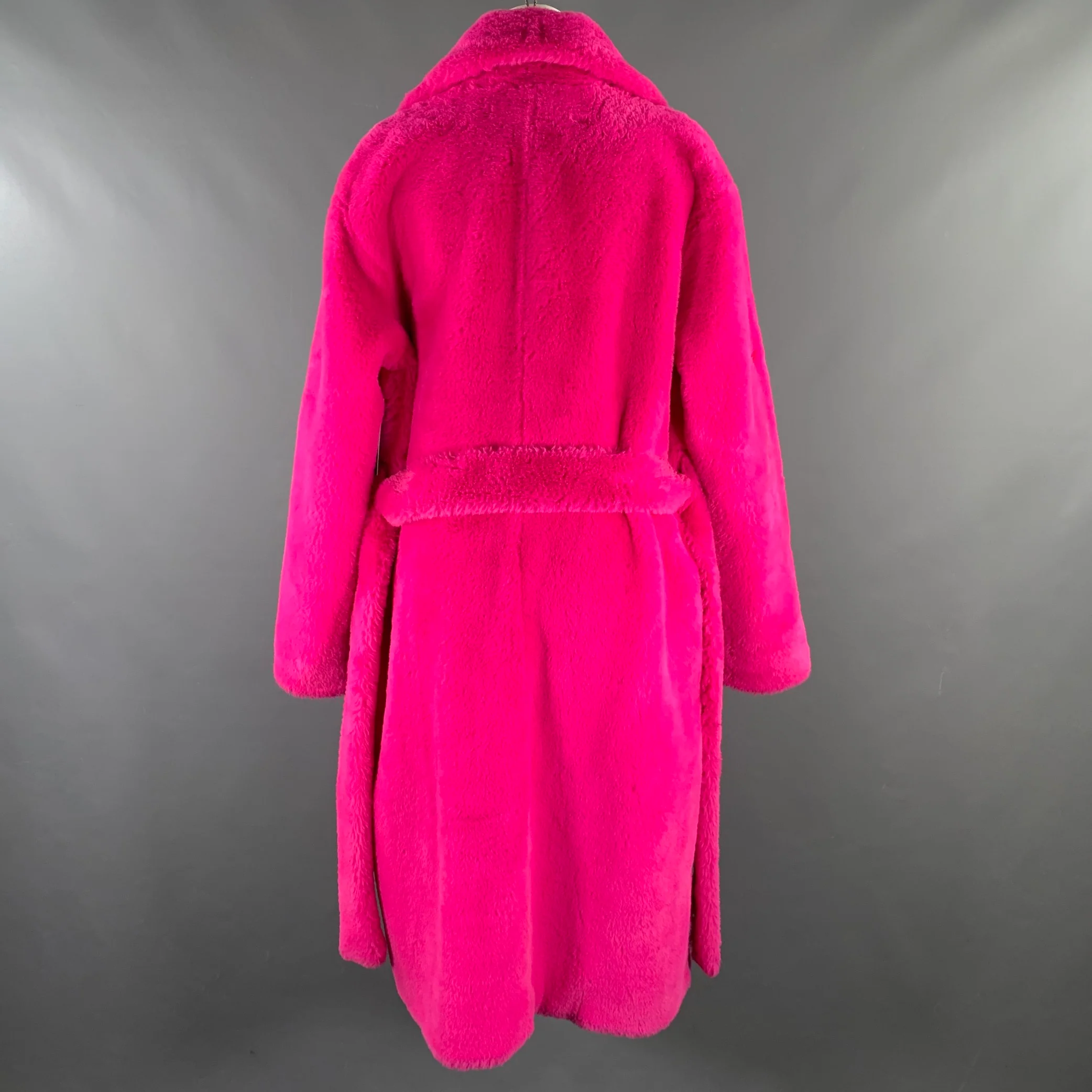 STAND STUDIO Size M Pink Polyester Textured Faux Fur Notch Lapel Coat - Image 4